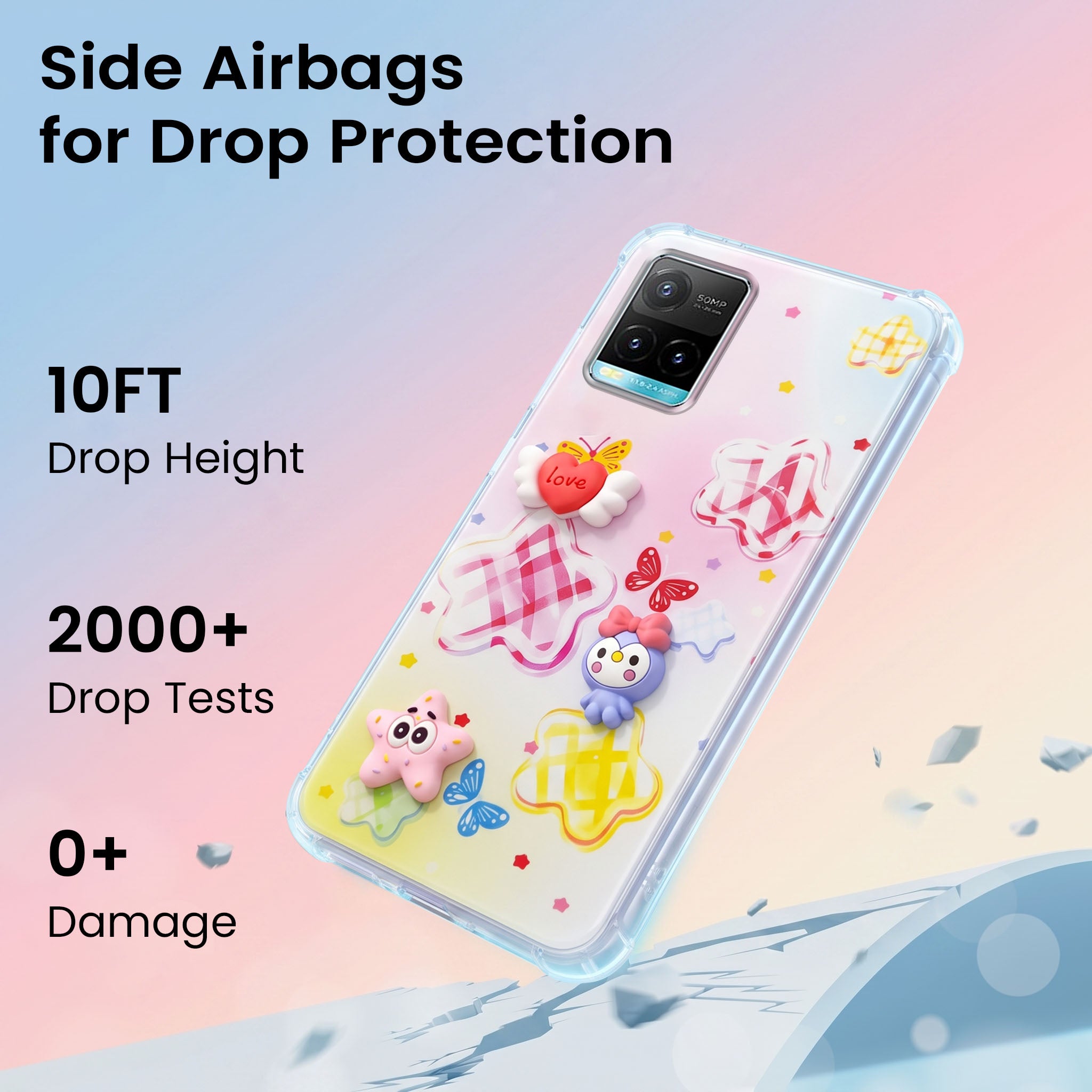 For Vivo Y33s Back Cover Case (3D Cute Cartoons | Hard Back Side Soft | Matte Premium Finish | HD Printing)