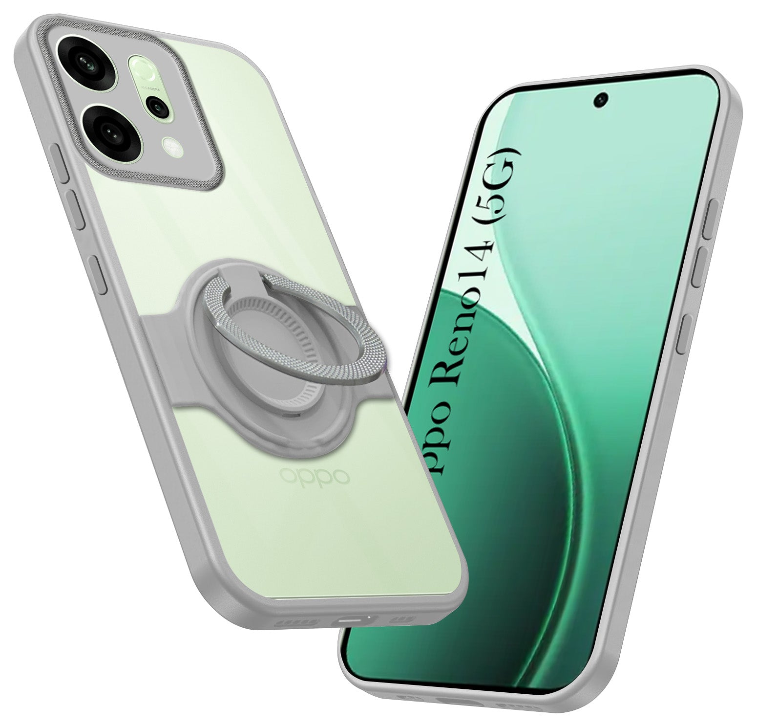 For Oppo Reno14 5G | Oppo Reno 14 5G Back Cover Case with stand (Built-in Ring Holder Kickstand | Lifetime Anti Yellow | Camera Protection)
