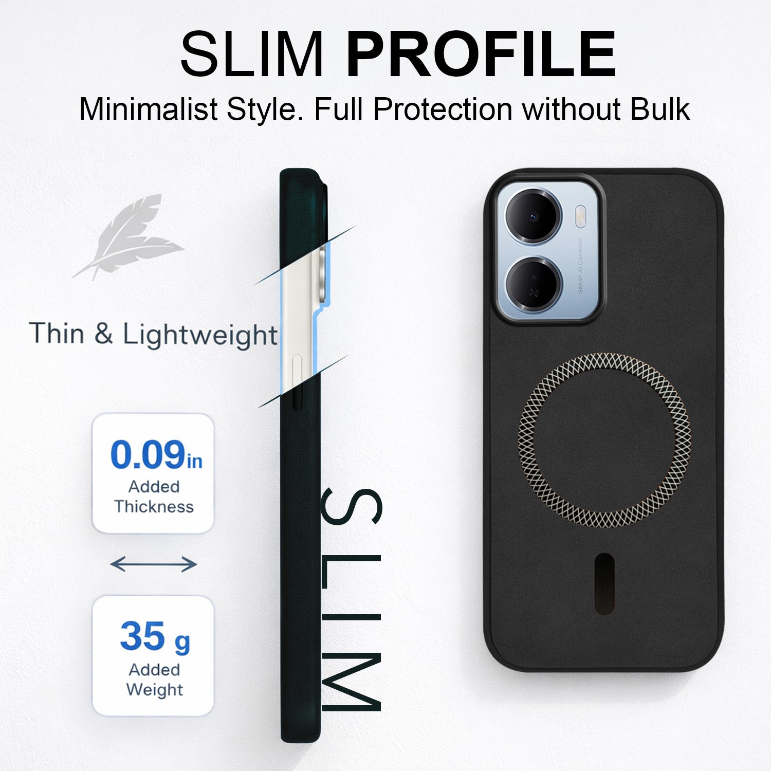 For Redmi 15A 5G Back Cover Case Leather Finish (MagSafe Compatible Wireless Charging | Soft Touch | Camera Bump Protection)