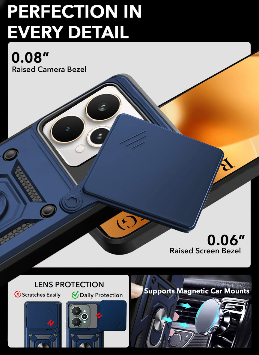 For Realme 15 Back Cover Case (Sliding Shutter Camera Protection | Polycarbonate |Ring Holder Kickstand)
