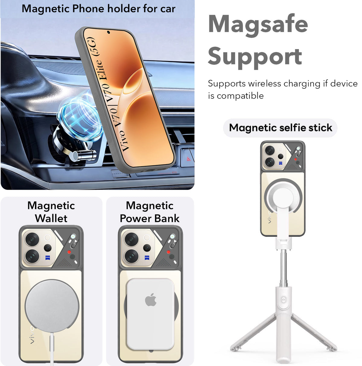 For Vivo V70 | Vivo V70 Elite 5G Back Cover Case Lifetime Anti-Yellow Clear (Camera Protection | Side Grip | Wireless MagSafe Compatible)