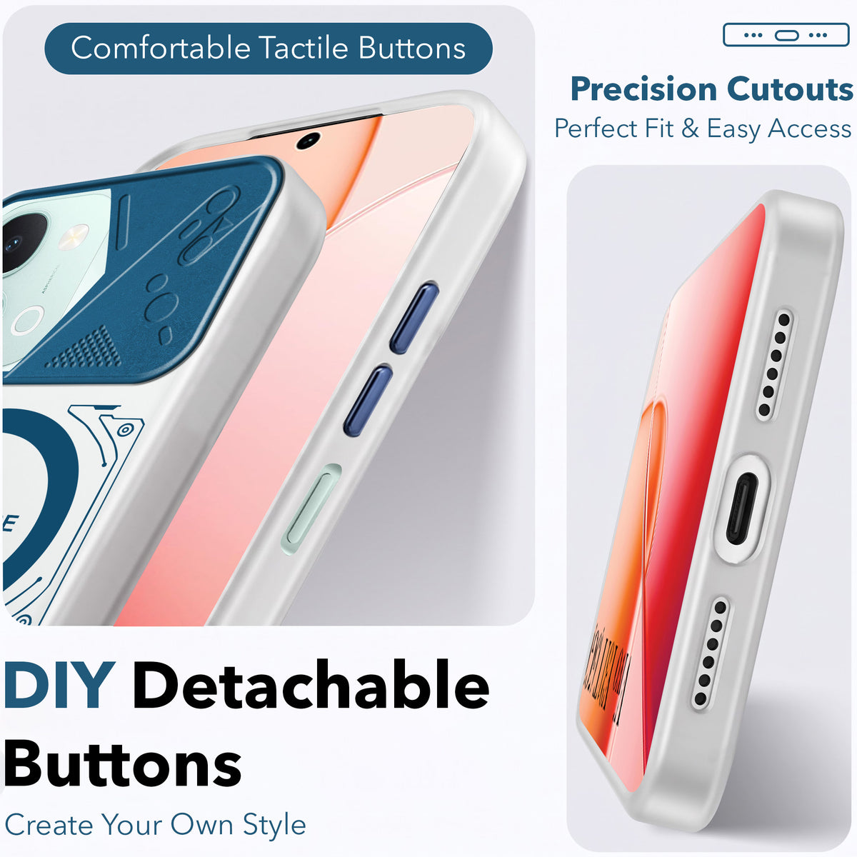 For Vivo Y31T 5G Metallic Back Cover Case (Metallic Camera Protection & Buttons | Translucent Milky Shade | Hard Polycarbonate)