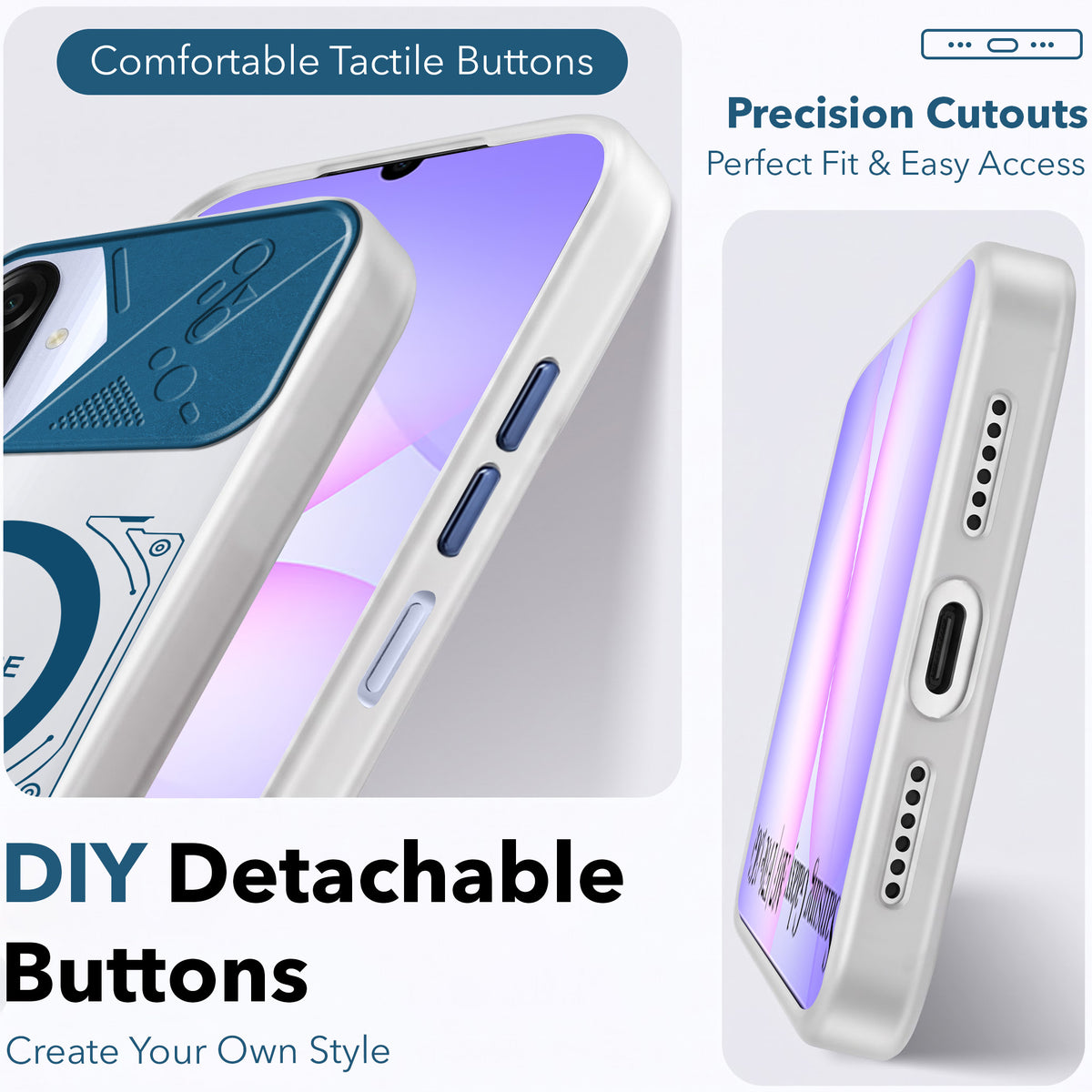 For Samsung Galaxy A07 5G | F70e 5G Metallic Back Cover Case (Metallic Camera Protection & Buttons | Translucent Milky Shade | Hard Polycarbonate)