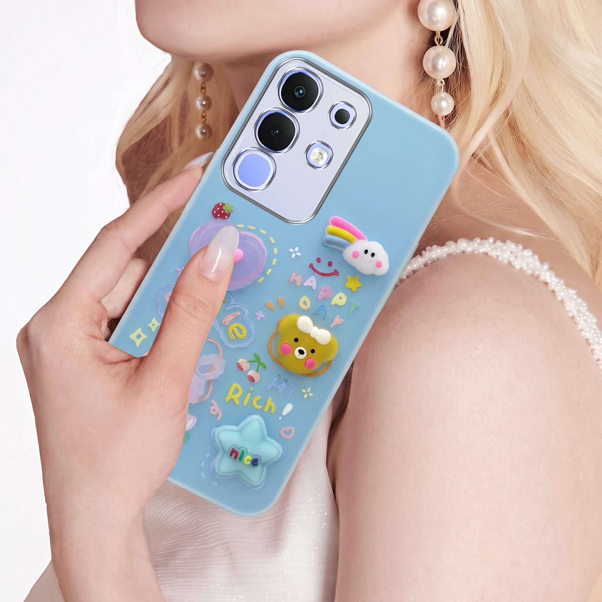 For Vivo iQOO Z10x Back Cover Case (Cute 3D cartoon charms design | Slim Aesthetic Case for Girls | Camera Protection | Hard Unbreakable)