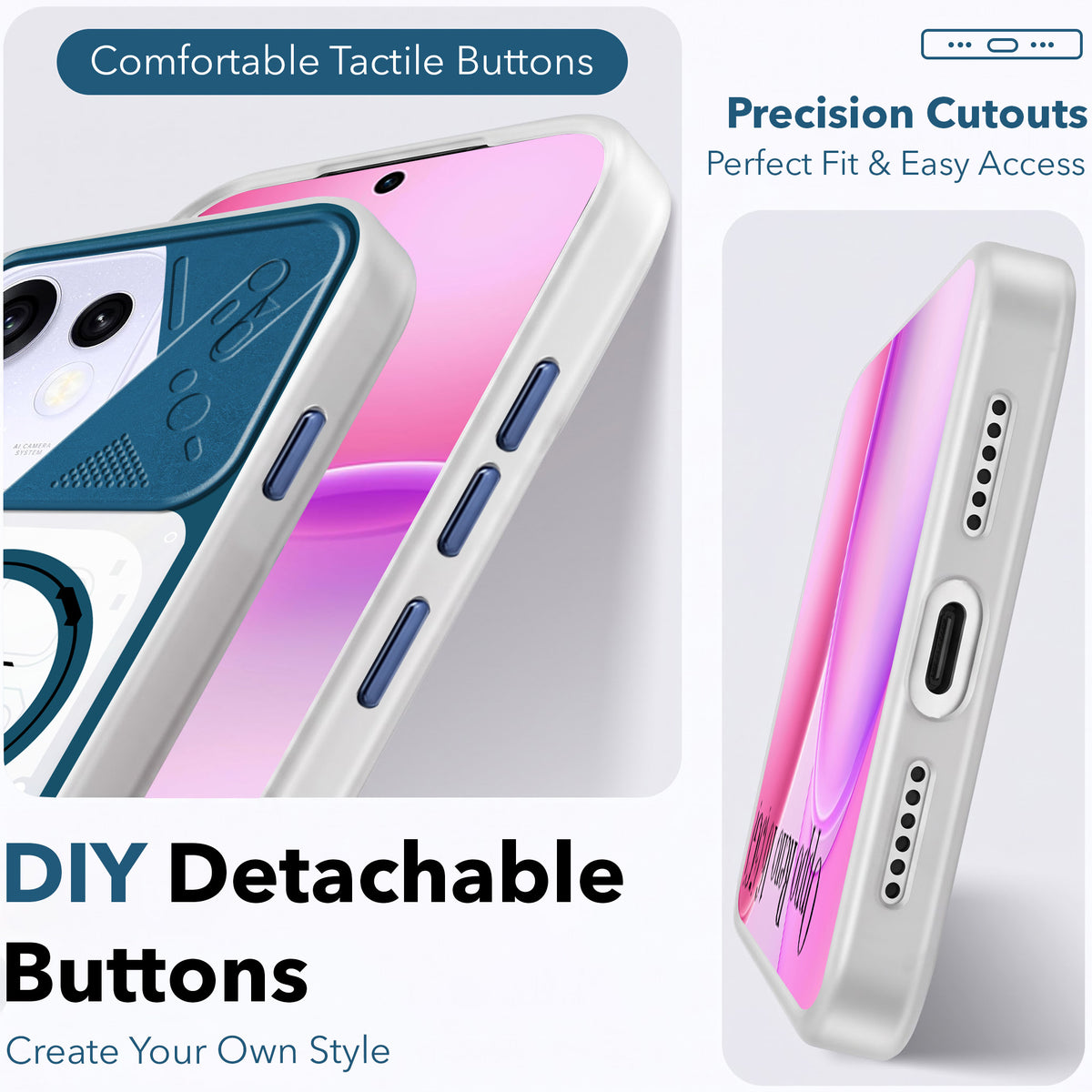 For Oppo Reno 16 Metallic Back Cover Case (Metallic Camera Protection & Buttons | Translucent Milky Shade | Hard Polycarbonate)