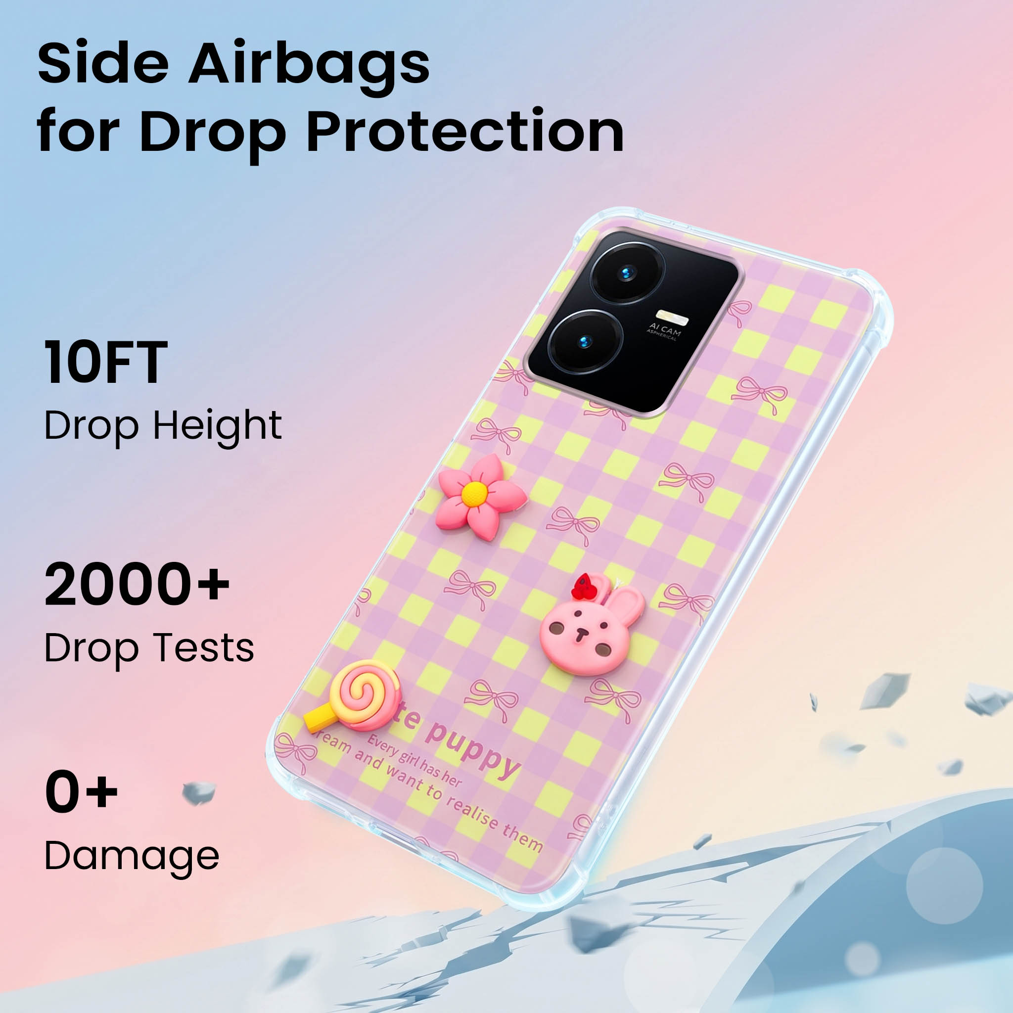 For Vivo Y22 | Vivo Y22s Back Cover Case (3D Cute Cartoons | Hard Back Side Soft | Matte Premium Finish | HD Printing)