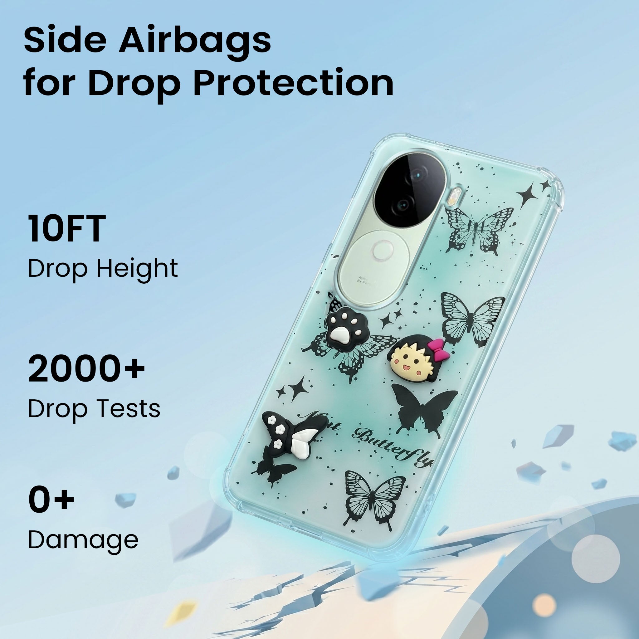 For Vivo V40e Back Cover Case (3D Cute Cartoons | Hard Back Side Soft | Matte Premium Finish | HD Printing)