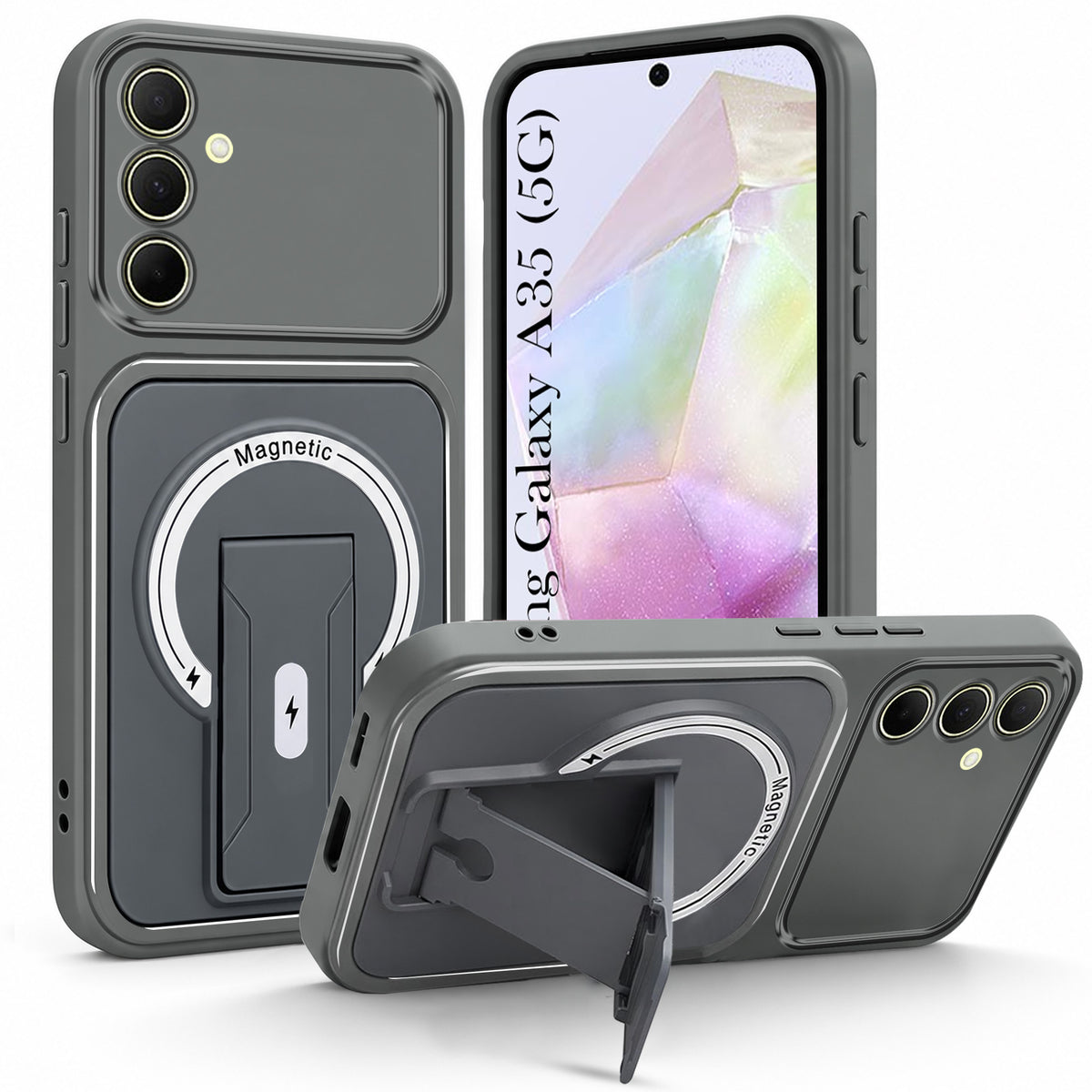 For Samsung Galaxy A35 5G Back Case Cover Metallic (Hybrid Armor Kickstand | MagSafe Compatible | Camera Protection Shockproof)
