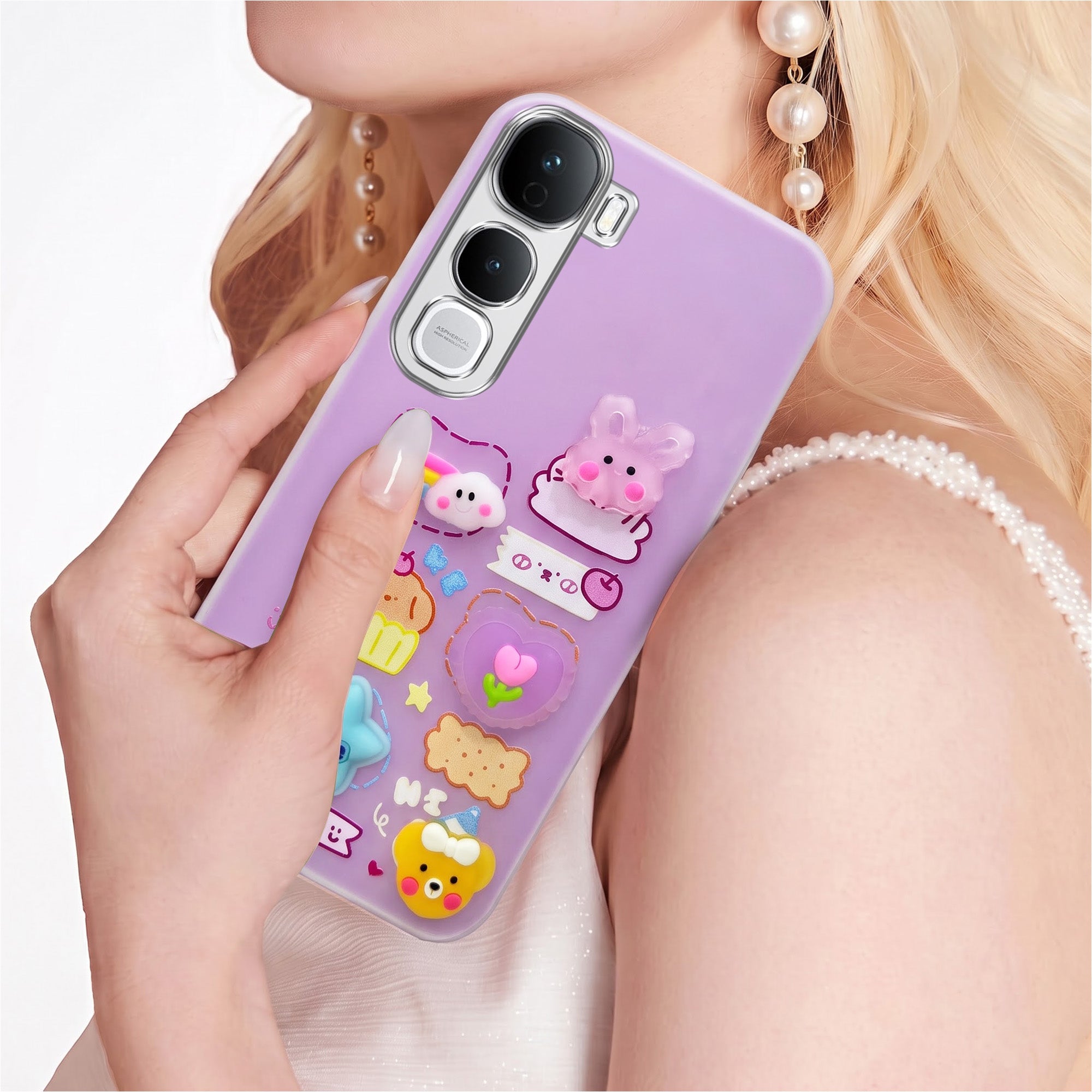 For Vivo Y400 Pro Back Cover Case (Cute 3D cartoon charms design | Slim Aesthetic Case for Girls | Camera Protection | Hard Unbreakable)