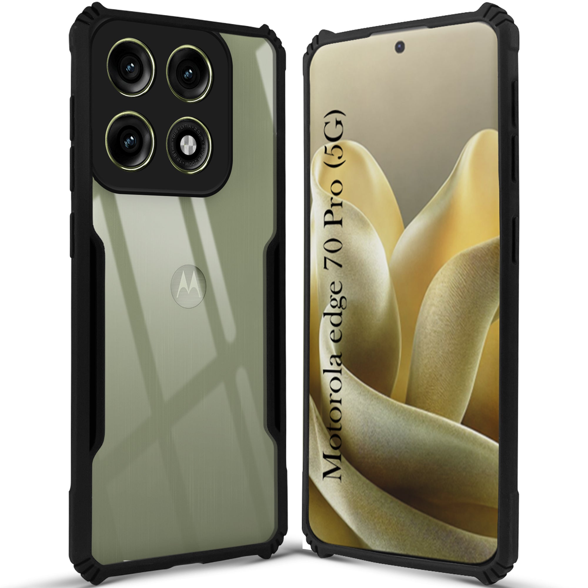For Motorola Moto Edge 70 Pro Back Cover Case Hybrid (Shockproof with Polycarbonate Clear Panel | Professional Black)