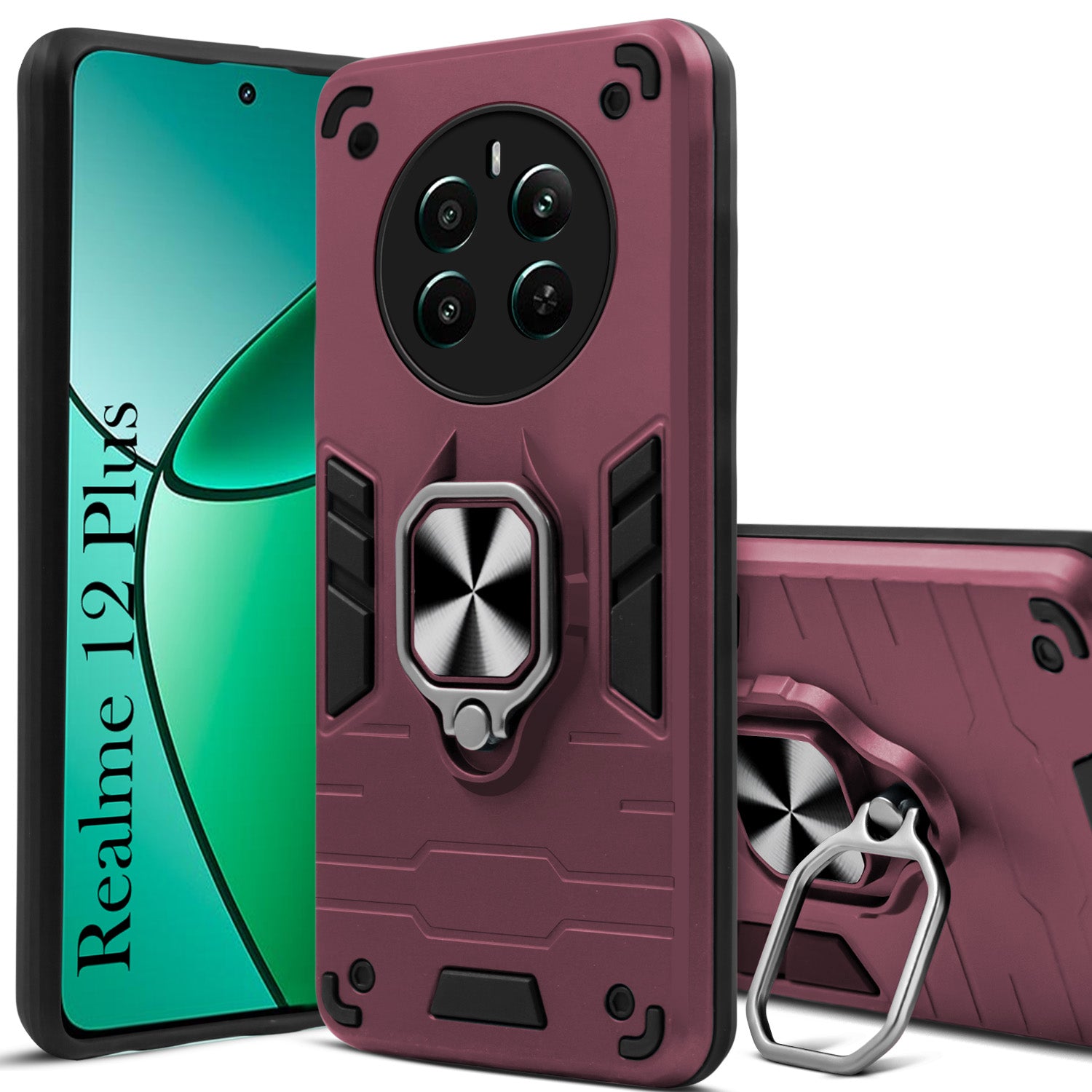 For Realme 12 Plus Back Cover Case (Shockproof Polycarbonate Dual Layer Hybrid Armor)