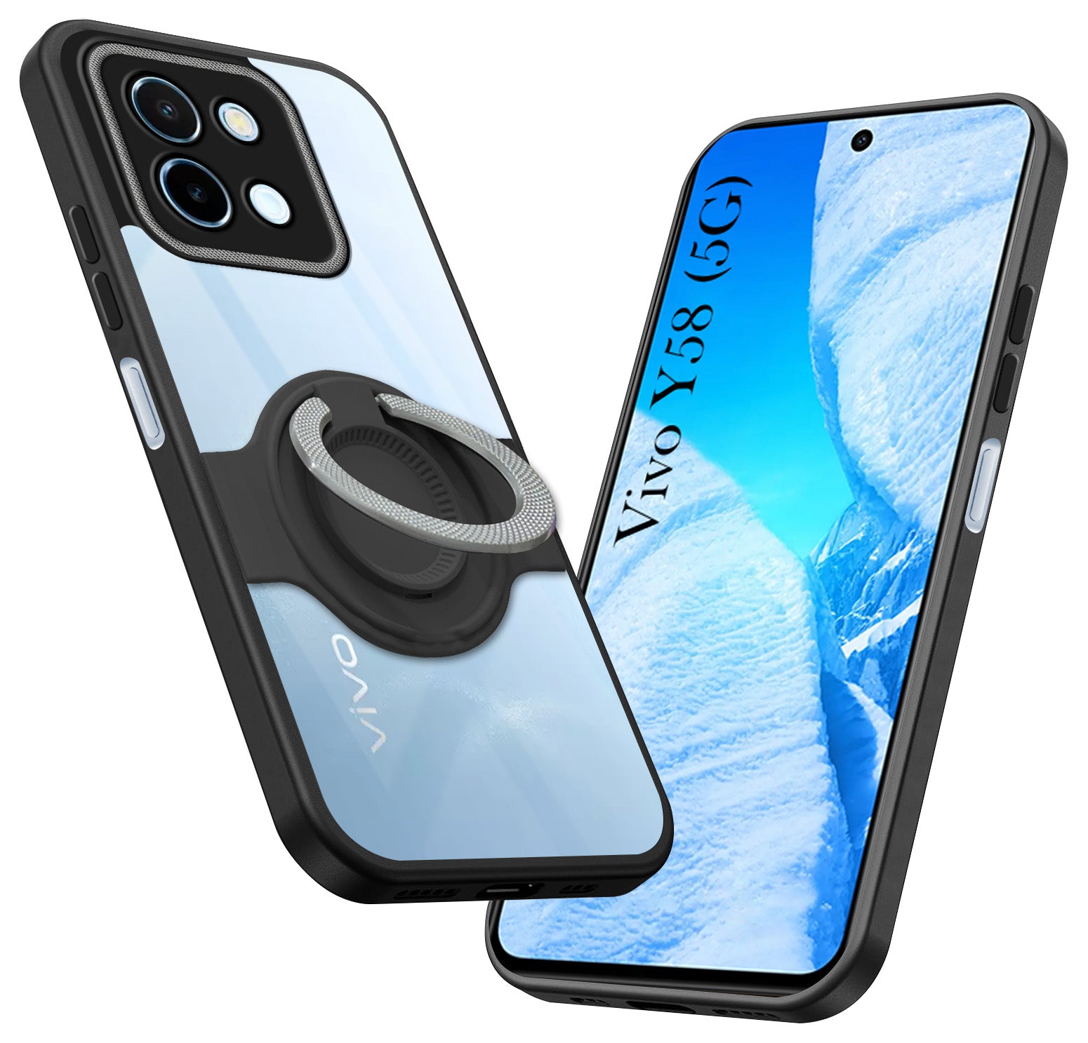 For Vivo Y58 5G Back Cover Case with stand (Built-in Ring Holder Kickstand | Lifetime Anti Yellow | Camera Protection)