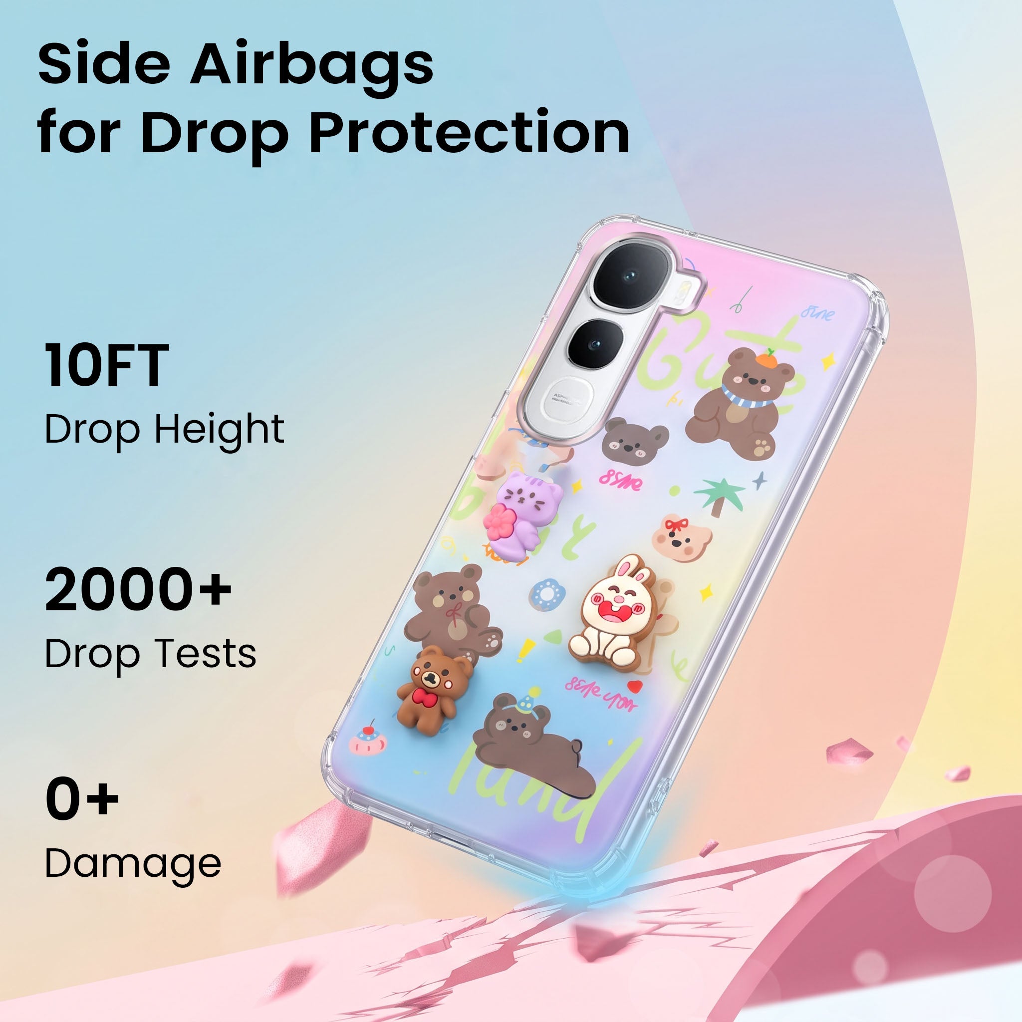 For Vivo Y400 Back Cover Case (3D Cute Cartoons | Hard Back Side Soft | Matte Premium Finish | HD Printing)