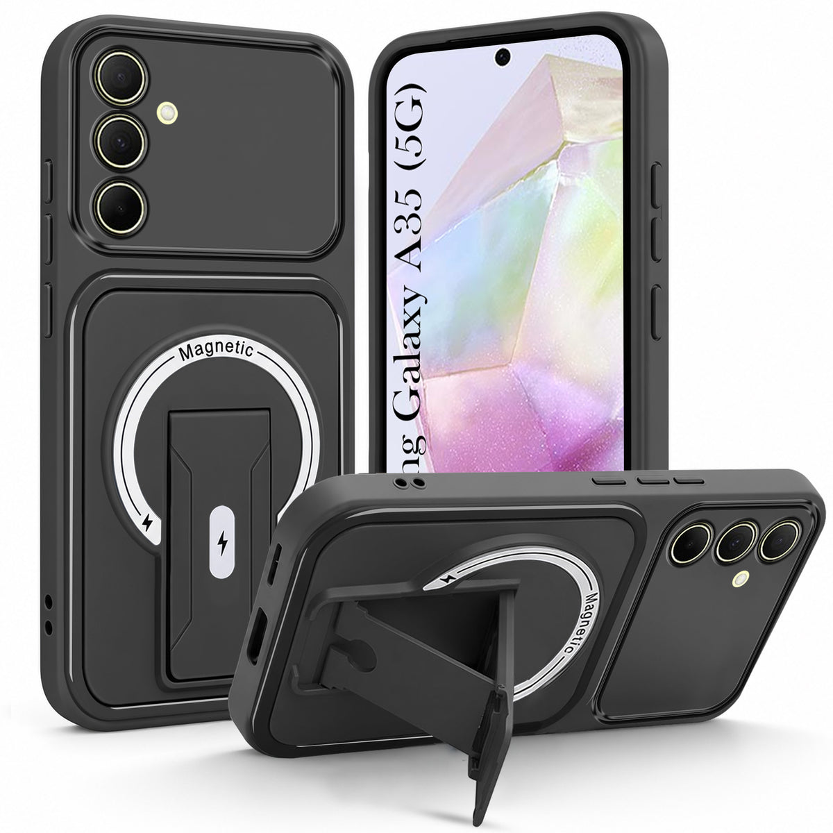 For Samsung Galaxy A35 5G Back Case Cover Metallic (Hybrid Armor Kickstand | MagSafe Compatible | Camera Protection Shockproof)