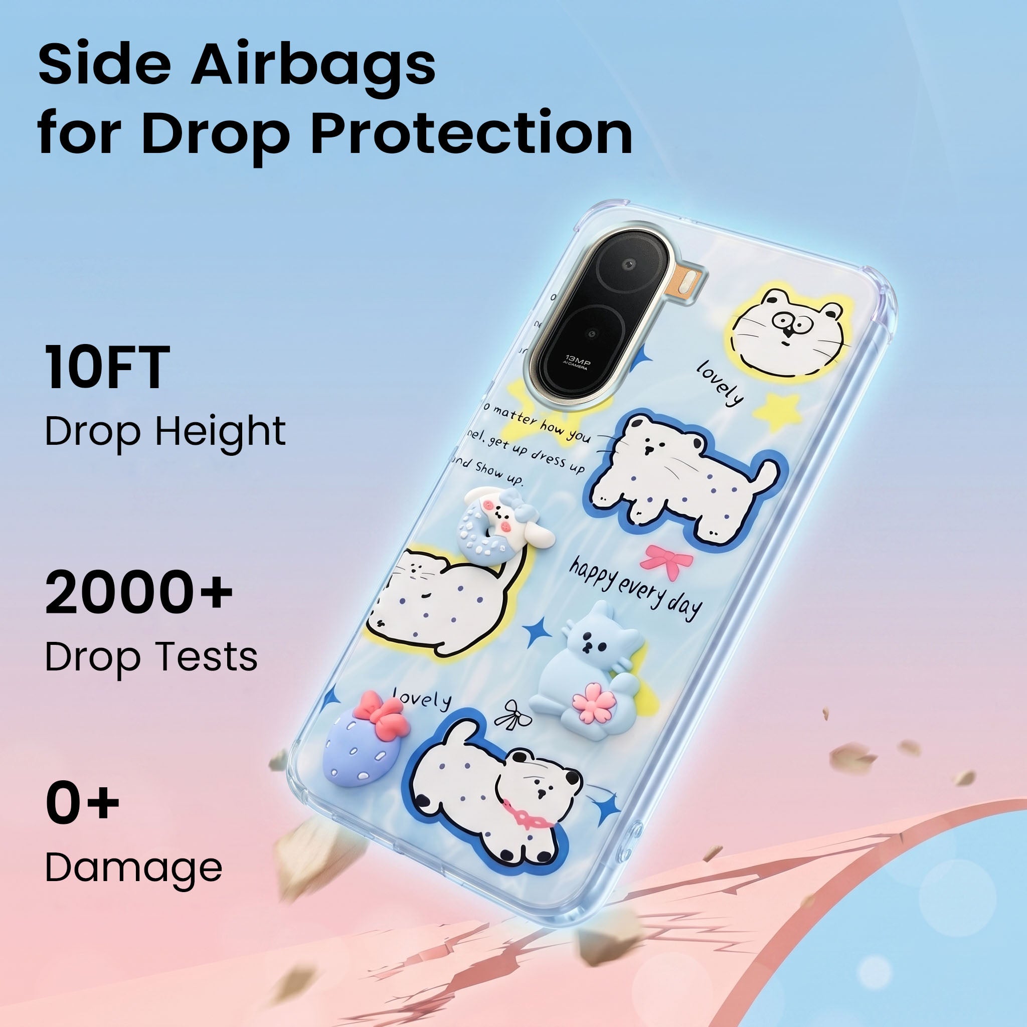For Redmi A7 Pro 5G Back Cover Case (3D Cute Cartoons | Hard Back Side Soft | Matte Premium Finish | HD Printing)