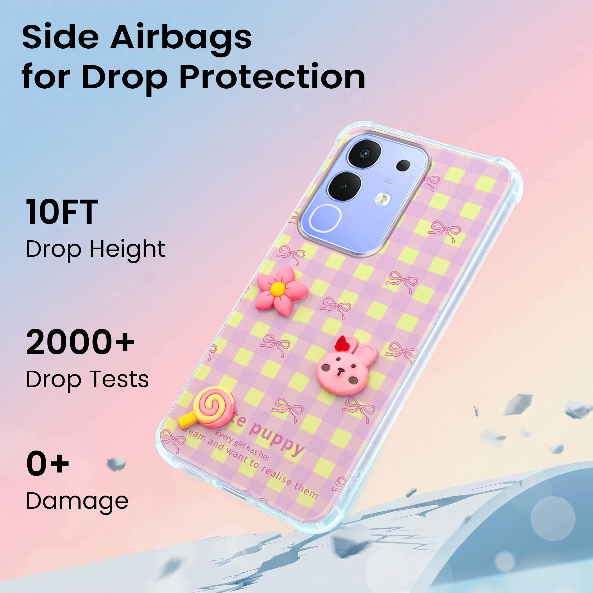 For Vivo iQOO Z10x Back Cover Case (3D Cute Cartoons | Hard Back Side Soft | Matte Premium Finish | HD Printing)