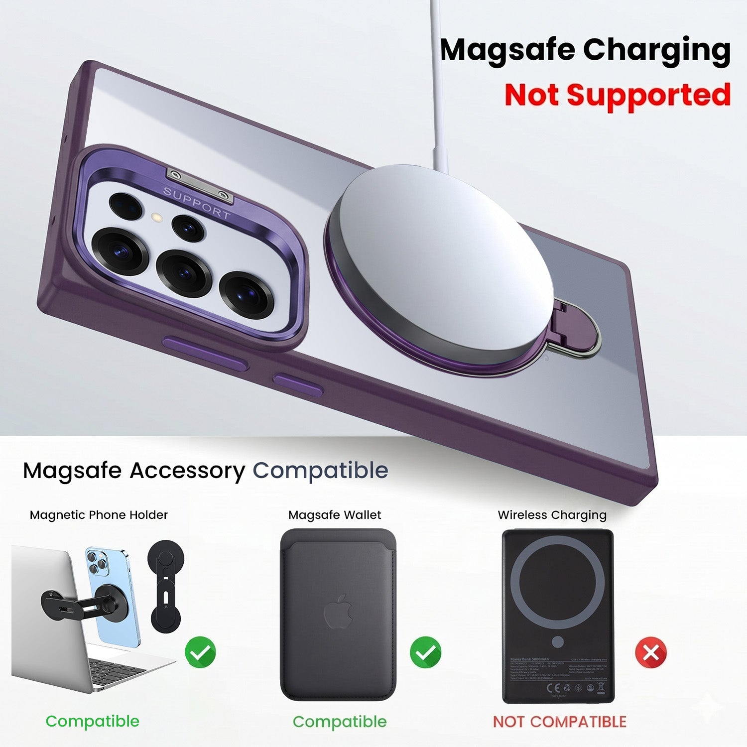 For Samsung Galaxy S25 Ultra Back Cover Case Crystal (Lifetime Anti Yellow | Magnetic Ring Stand | Camera Lens Protection | MagSafe Compatible)