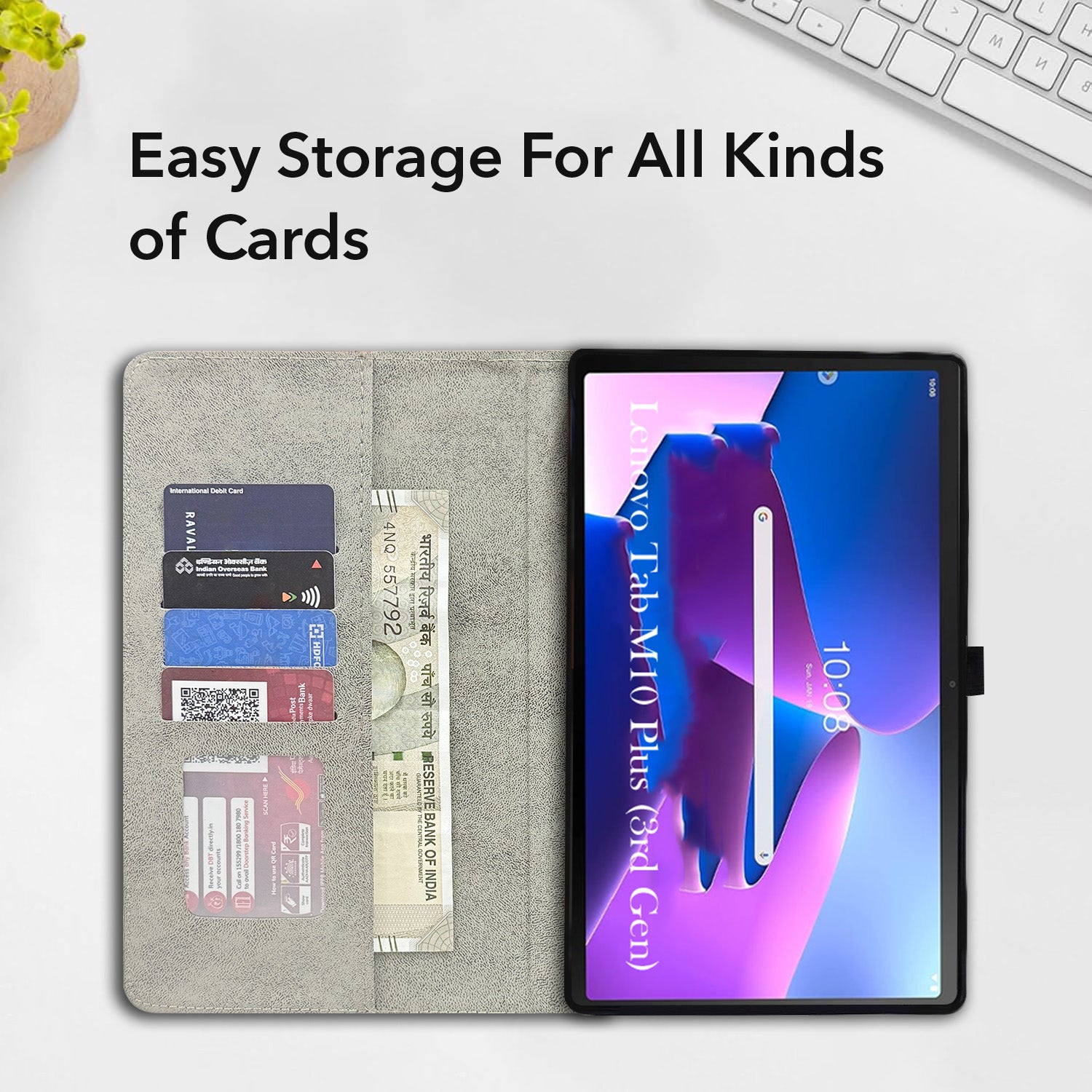 For Flip Cover Folio Case Lenovo Tab M10 Plus (3rd Gen) 12 Inch (PU Leather | Multi-Angle Smart Stand | Card Storage Slots | Silicone Back Pouch)