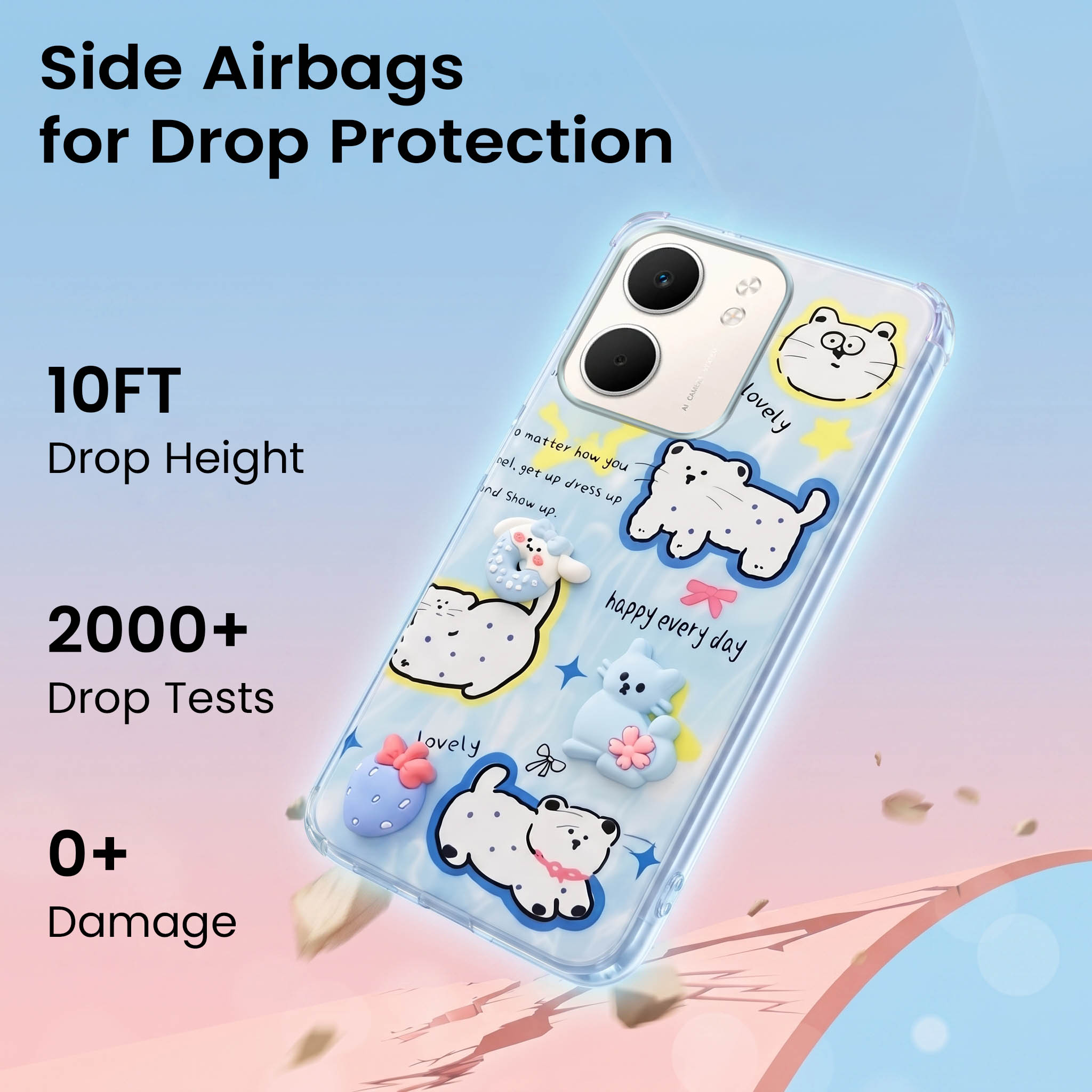 For Oppo A5X Back Cover Case (3D Cute Cartoons | Hard Back Side Soft | Matte Premium Finish | HD Printing)