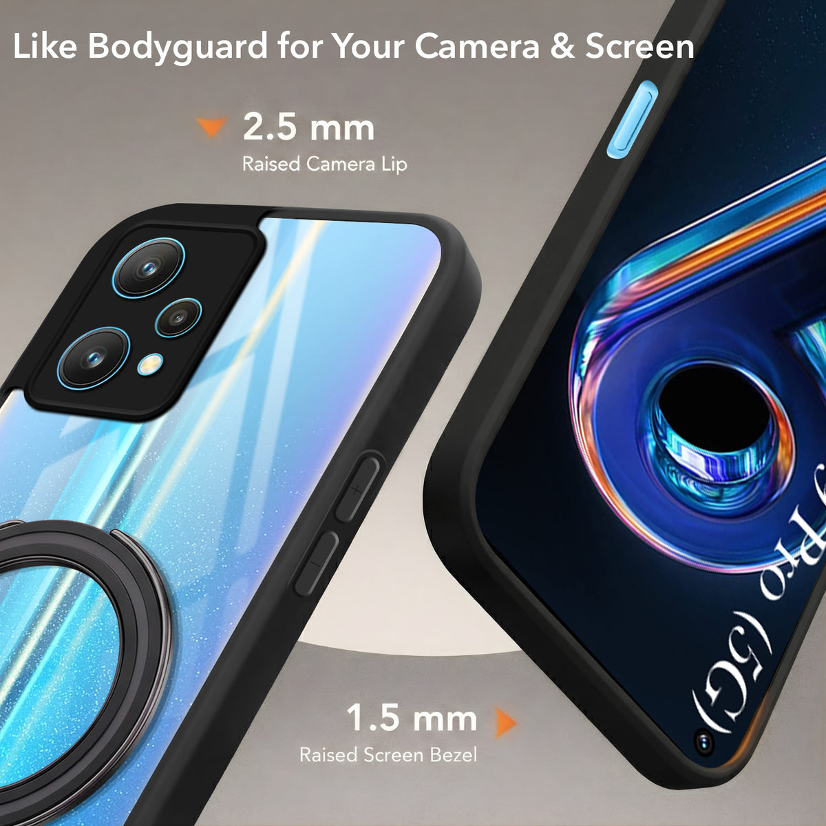 For Realme 9 Pro Back Cover Case (Kick Stand Ring Holder | Life time Anti Yellow | Camera Protection)