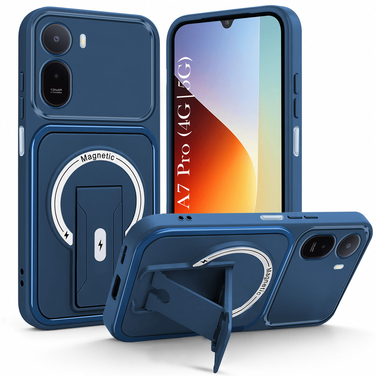 For Redmi A7 Pro 4G|5G Back Case Cover Metallic (Hybrid Armor Kickstand | MagSafe Compatible | Camera Protection Shockproof)