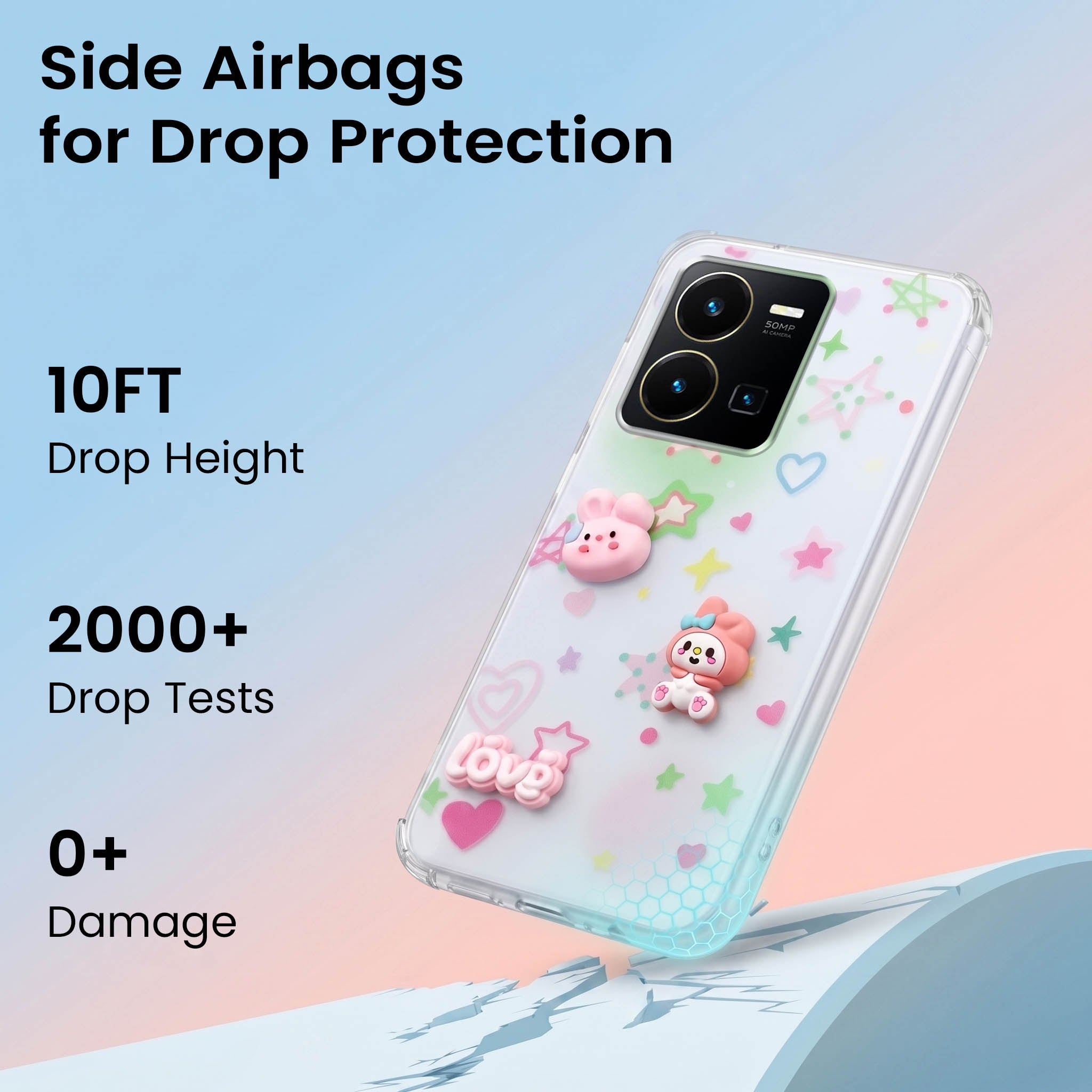 For Vivo Y35 Back Cover Case (3D Cute Cartoons | Hard Back Side Soft | Matte Premium Finish | HD Printing)