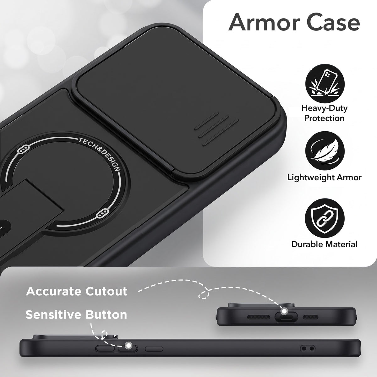 For Motorola Moto G67 Power | G57 Power Back Case Cover Metallic (Hybrid Armor Kickstand | Sliding Shutter Camera Protection | MagSafe Compatible)