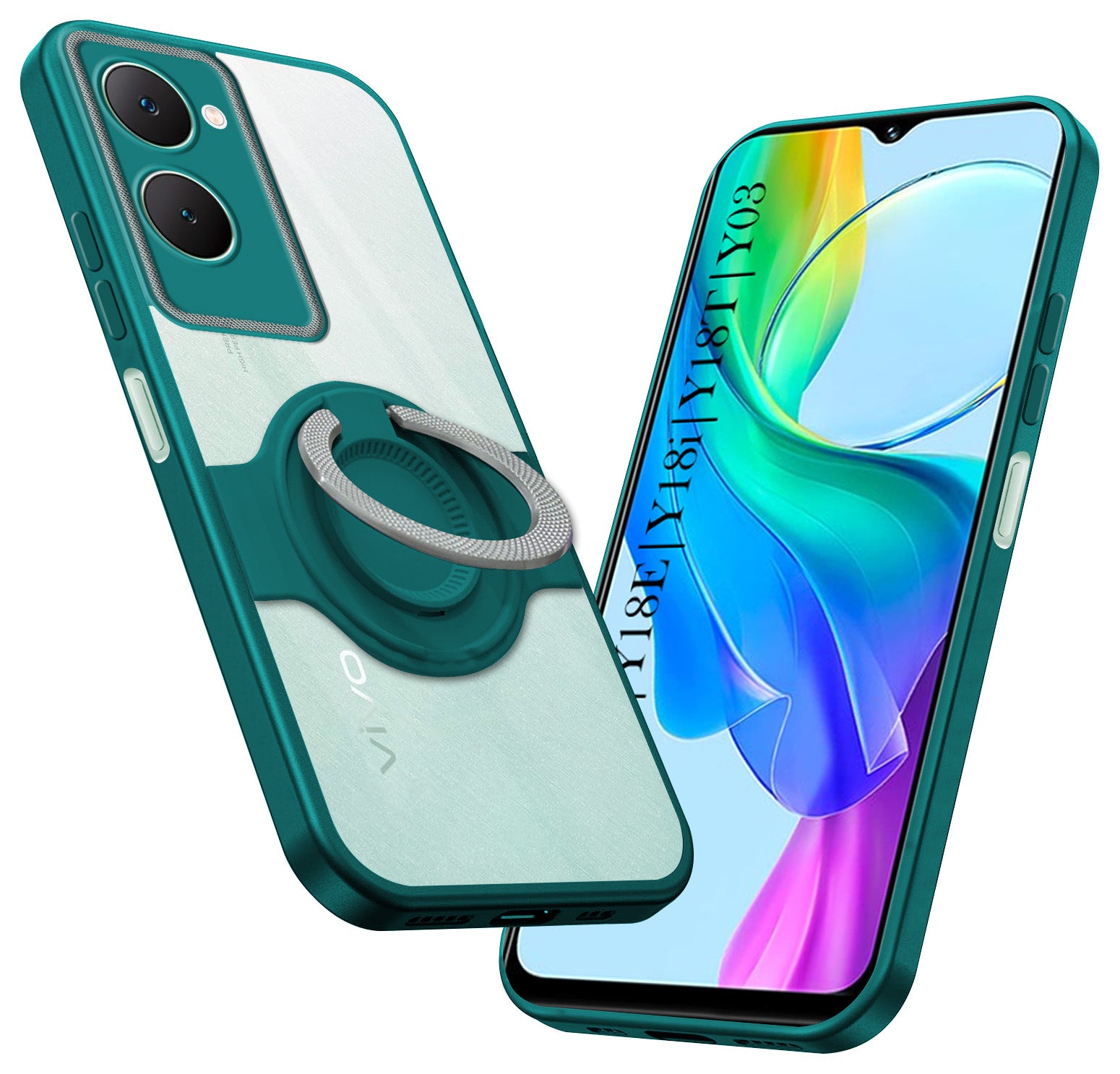 For Vivo Y18 | Y18e | Y03 | Y18i | Y18t Back Cover Case with stand (Built-in Ring Holder Kickstand | Lifetime Anti Yellow | Camera Protection)