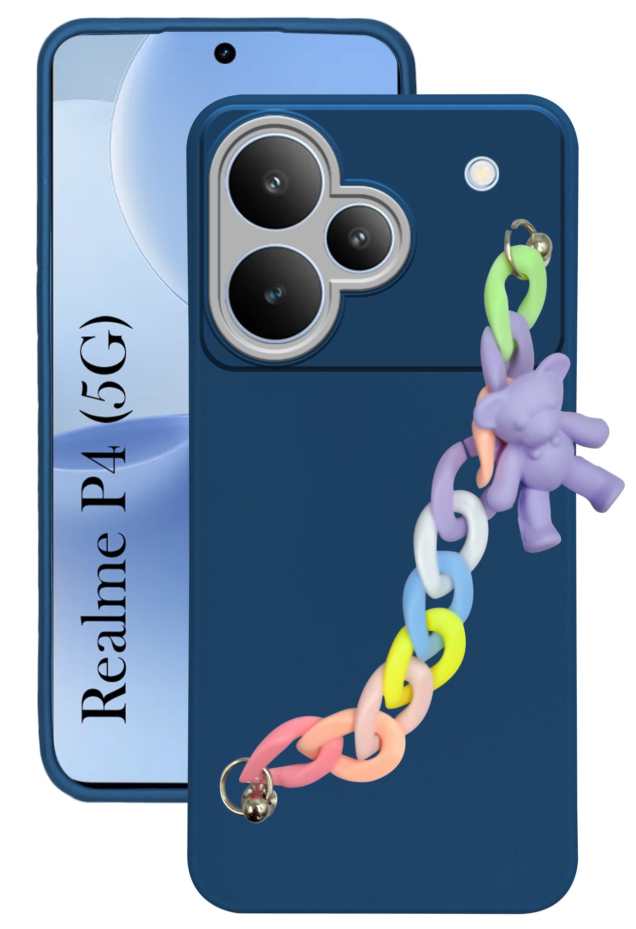 For Realme P4 Back Cover Case ( Wrist Hanging Chain | Teddy Bracelet Charms | Dual Color Matte Finish | Full Camera Protection | Sleek and Professional)
