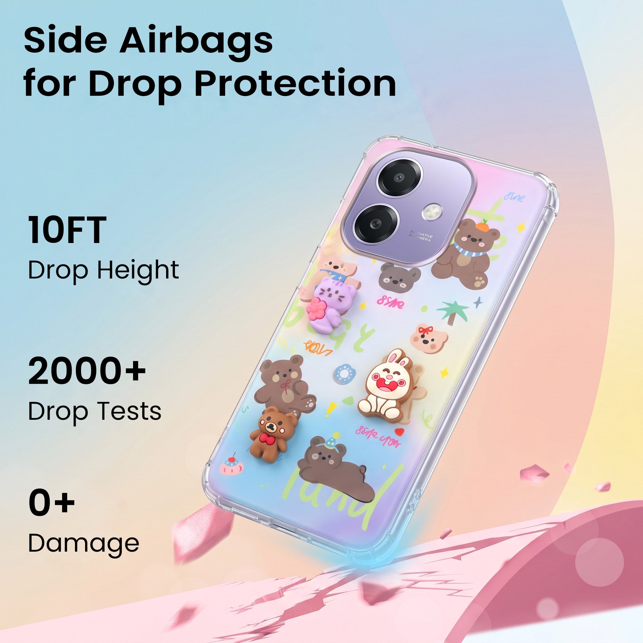 For Oppo A3X (4G/5G) | Oppo A3 5G Back Cover Case (3D Cute Cartoons | Hard Back Side Soft | Matte Premium Finish | HD Printing)