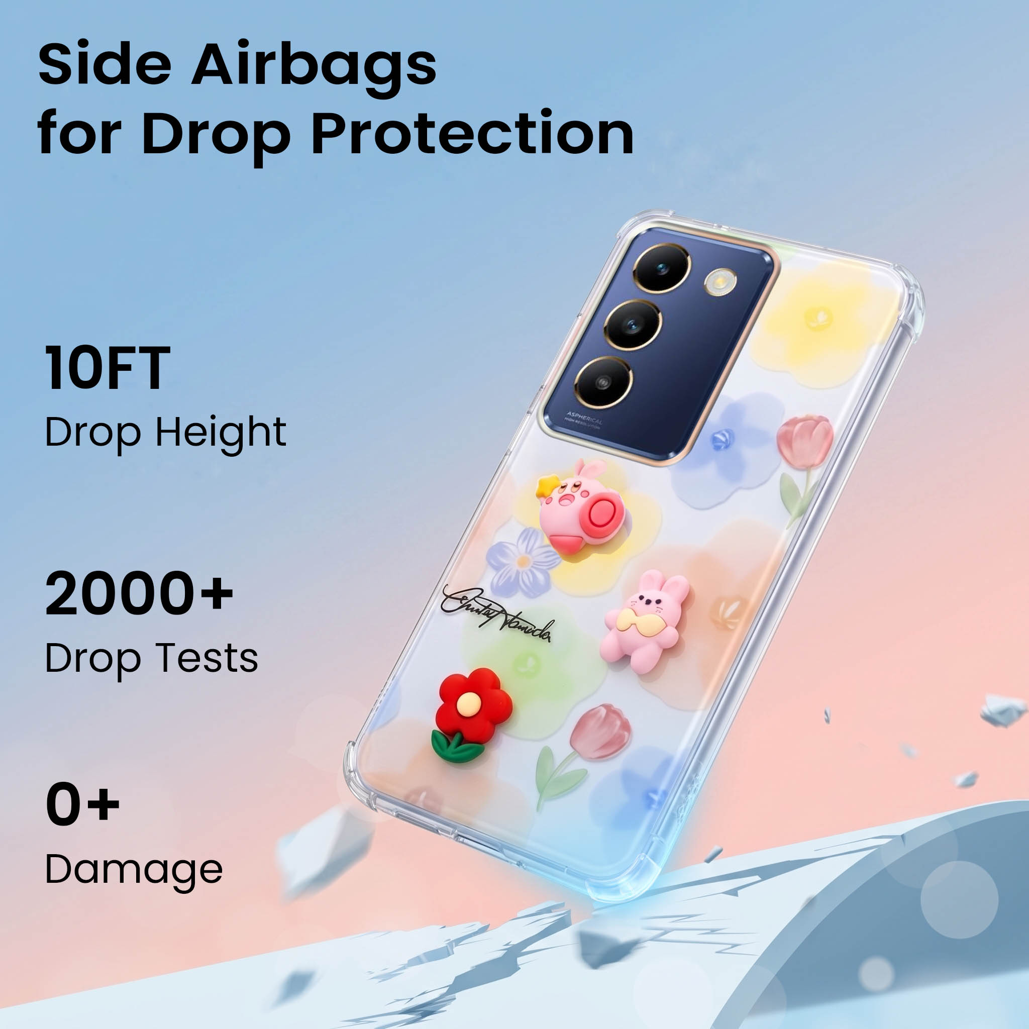 For Vivo T3 5G Back Cover Case (3D Cute Cartoons | Hard Back Side Soft | Matte Premium Finish | HD Printing)