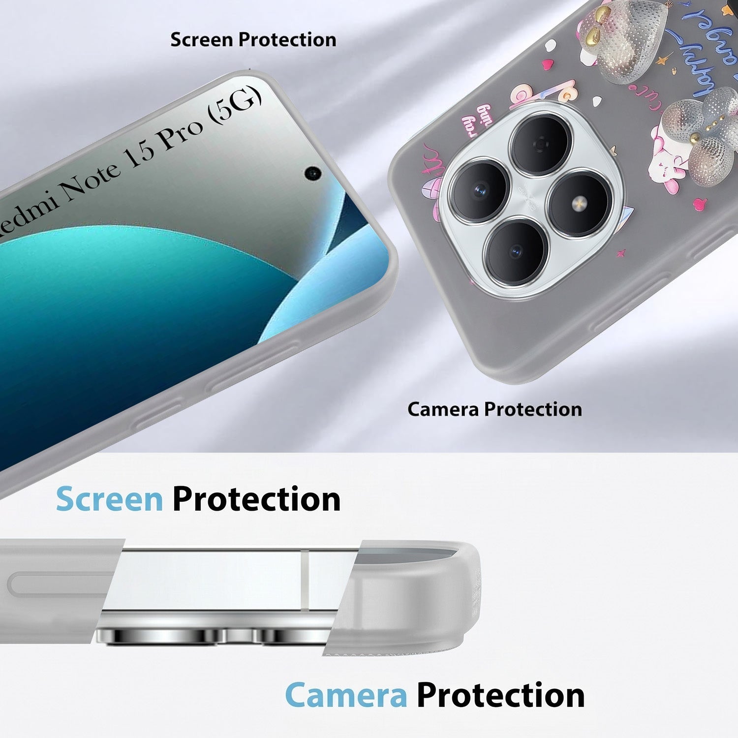 For Xiaomi Redmi Note 15 Pro 5G Back Cover Case (3D Cute Heart Strap Holder | Camera Protection | Designer Girls Print)