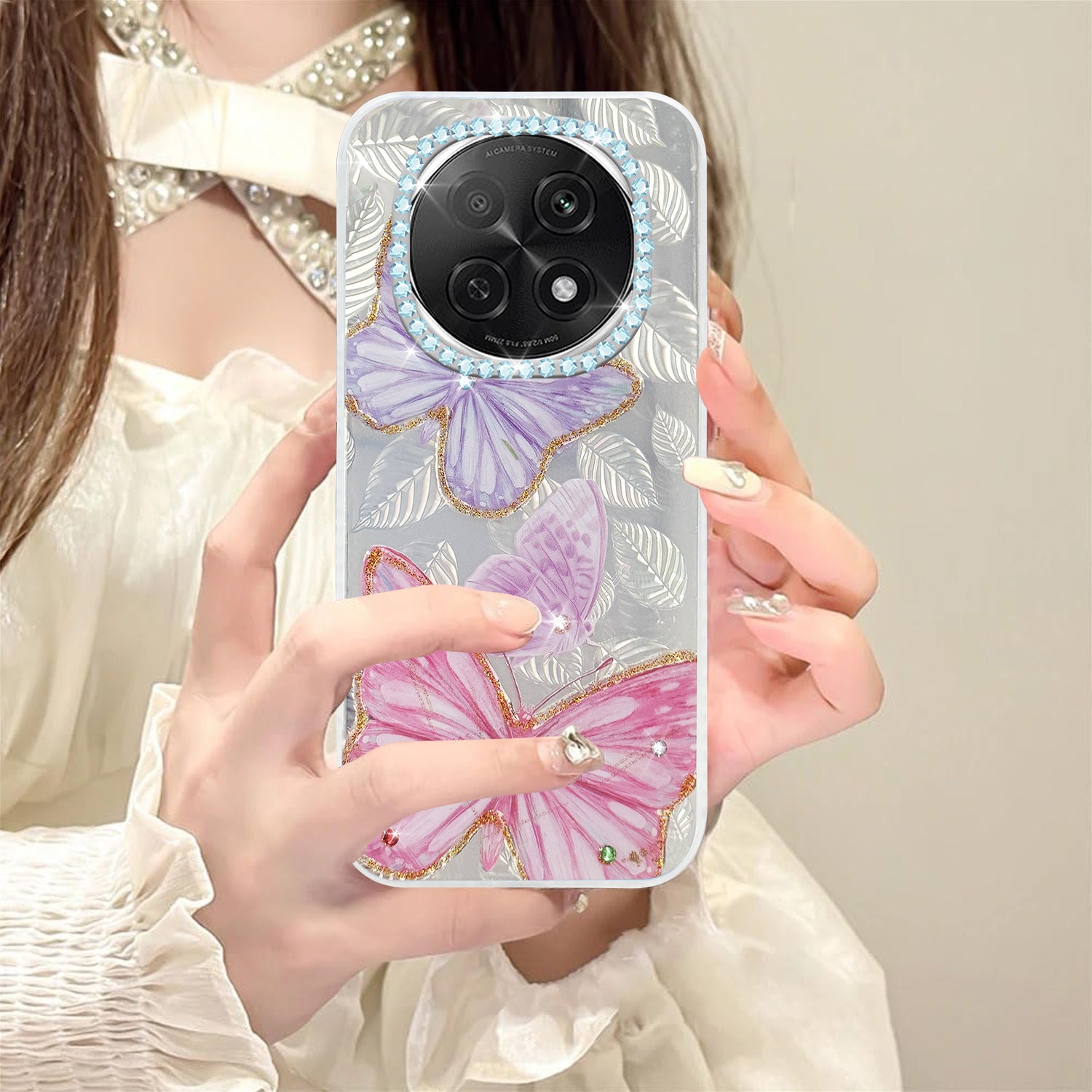 For Oppo F29 Pro Back Cover Case  (Luxury Floral Glitter Cute Butterfly | Diamond Studded Camera Bump | Girls & Women Design)