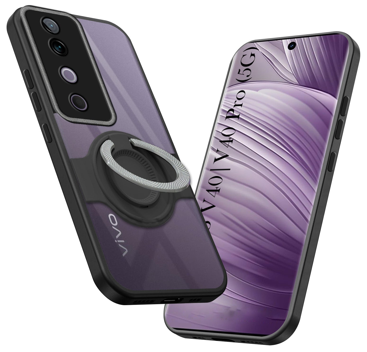 For Vivo V40 | Vivo V40 Pro 5G Back Cover Case with stand (Built-in Ring Holder Kickstand | Lifetime Anti Yellow | Camera Protection)