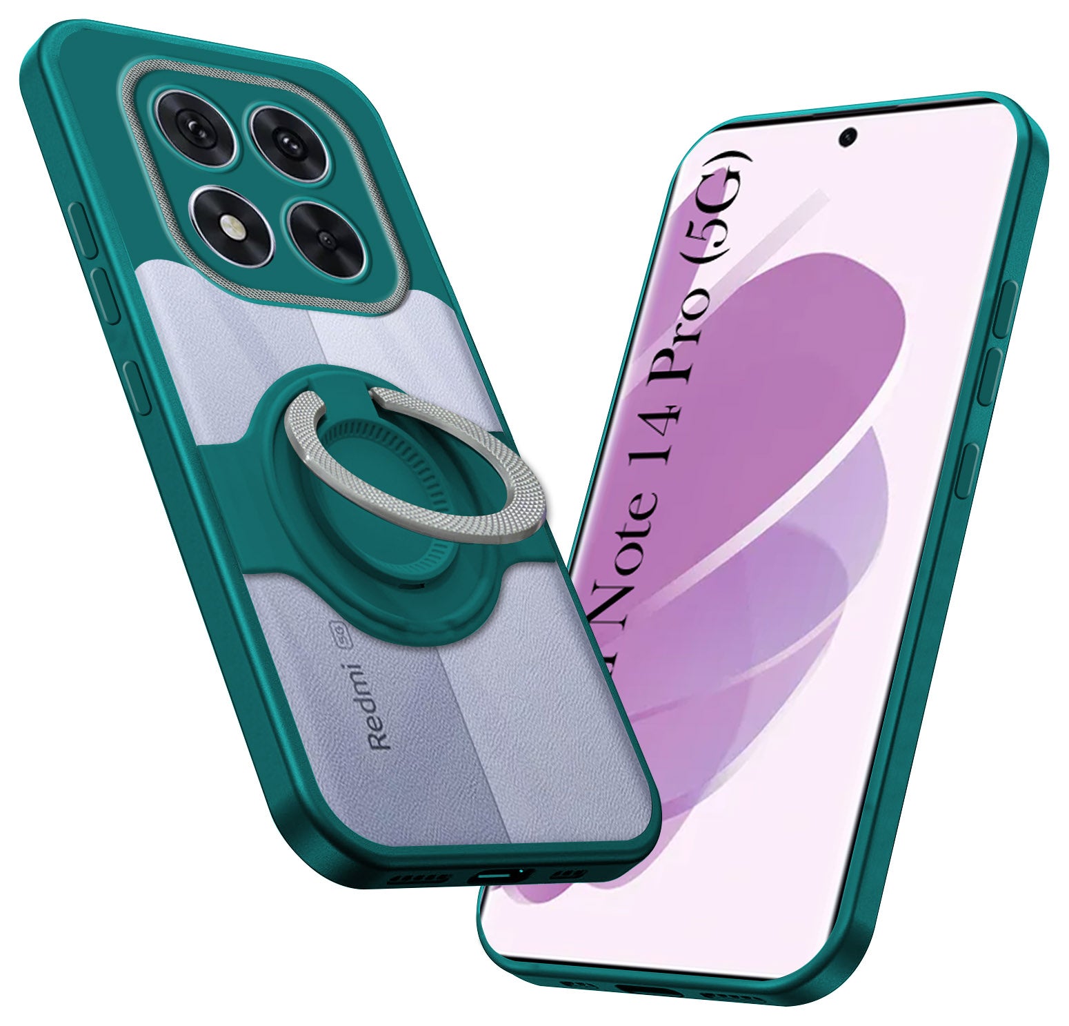 For Redmi Note 14 Pro Back Cover Case with stand (Built-in Ring Holder Kickstand | Lifetime Anti Yellow | Camera Protection)