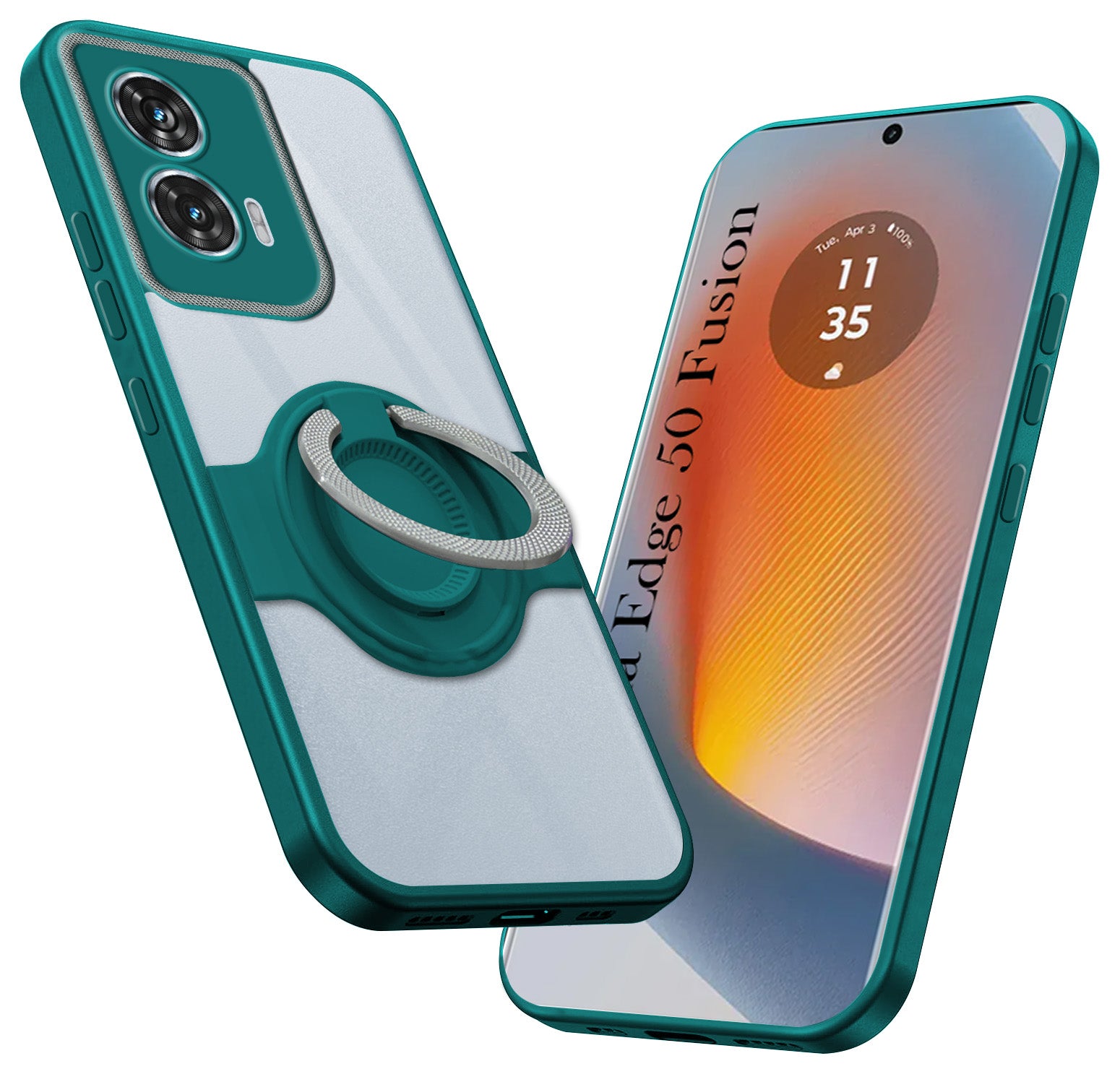 For Motorola Moto Edge 50 Fusion Back Cover Case with stand (Built-in Ring Holder Kickstand | Lifetime Anti Yellow | Camera Protection)