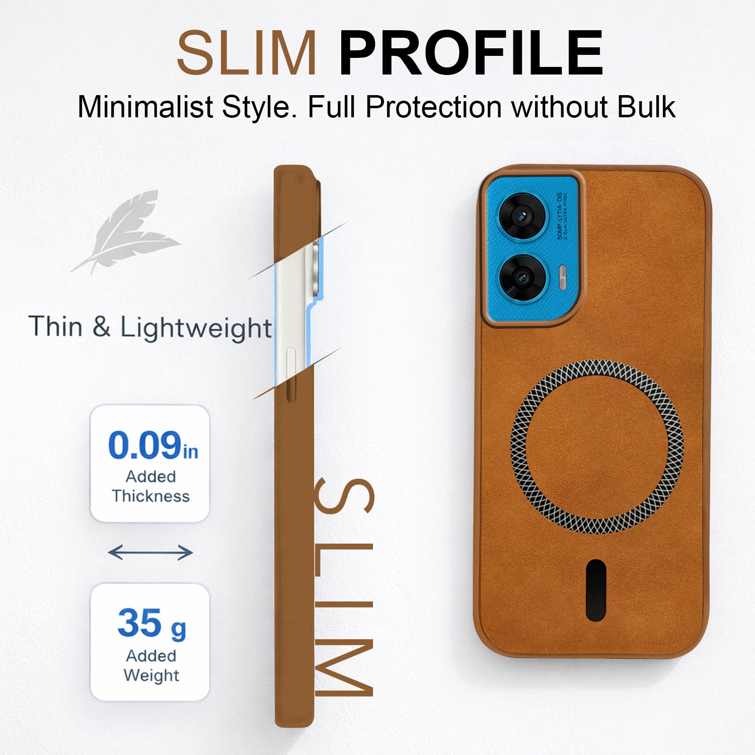 For Motorola Moto G96 Back Cover Case Leather Finish (MagSafe Compatible Wireless Charging | Soft Touch | Camera Bump Protection)