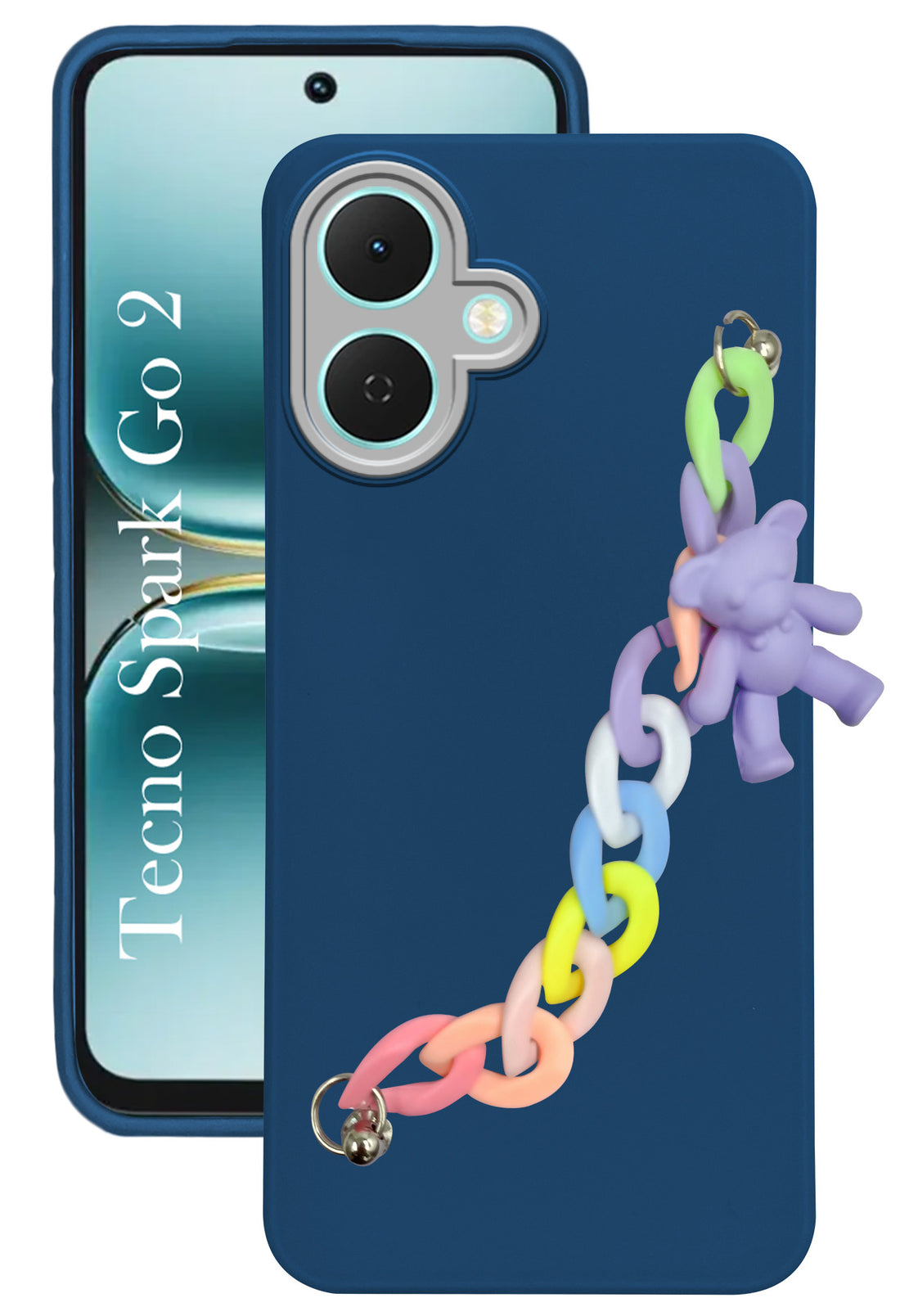 For Tecno Spark Go 2 Back Cover Case ( Wrist Hanging Chain | Teddy Bracelet Charms | Dual Color Matte Finish | Full Camera Protection | Sleek and Professional)
