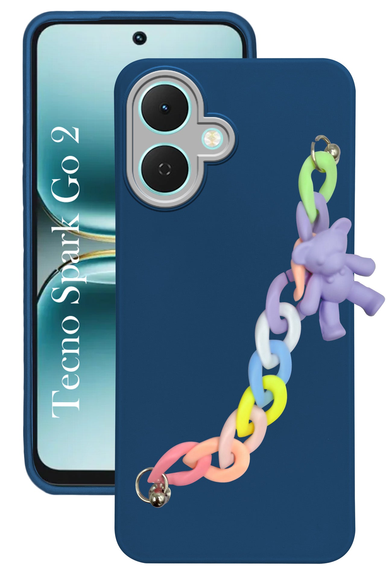 For Tecno Spark Go 2 Back Cover Case ( Wrist Hanging Chain | Teddy Bracelet Charms | Dual Color Matte Finish | Full Camera Protection | Sleek and Professional)