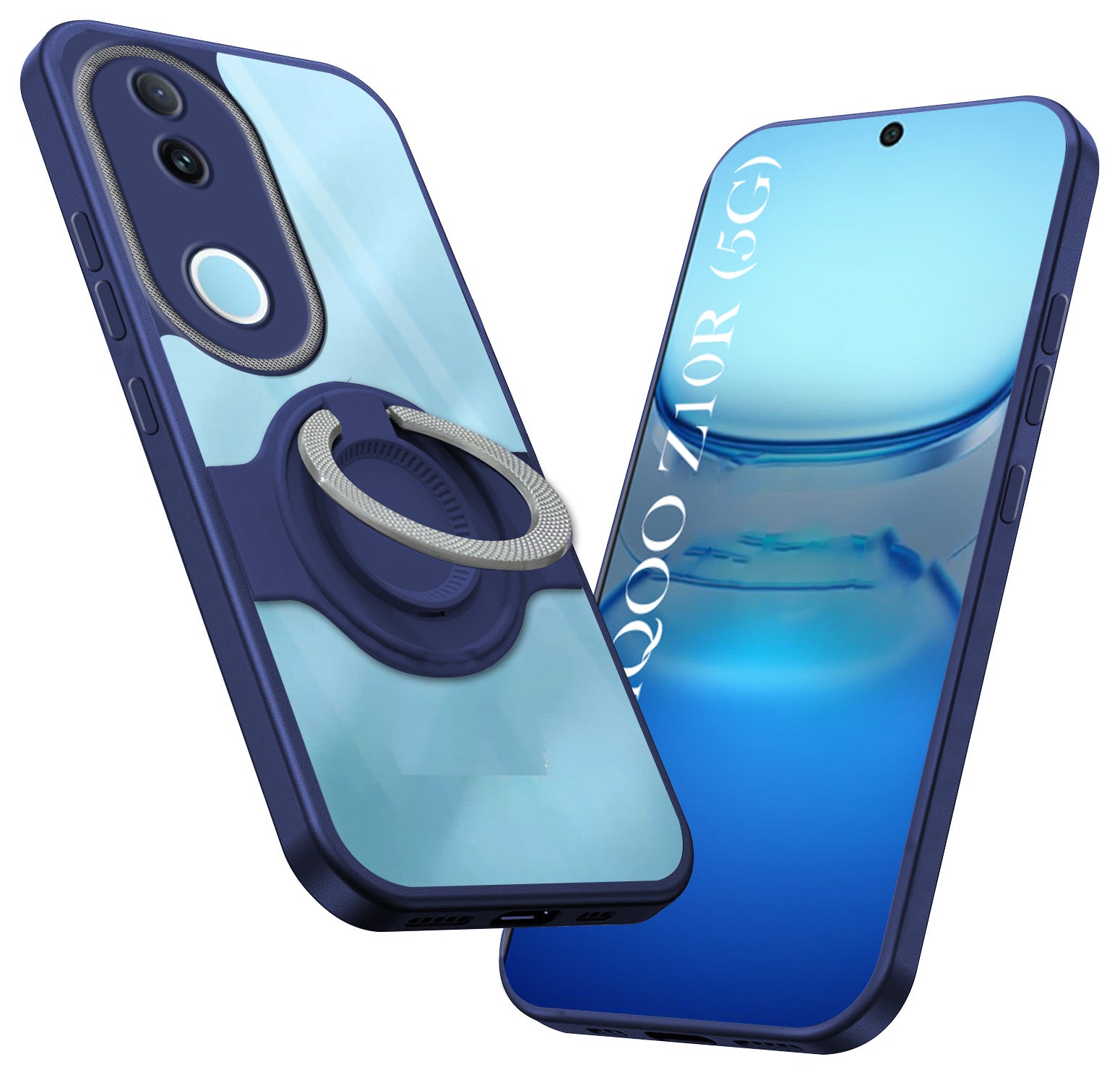 For Vivo iQOO Z10R Back Cover Case with stand (Built-in Ring Holder Kickstand | Lifetime Anti Yellow | Camera Protection)