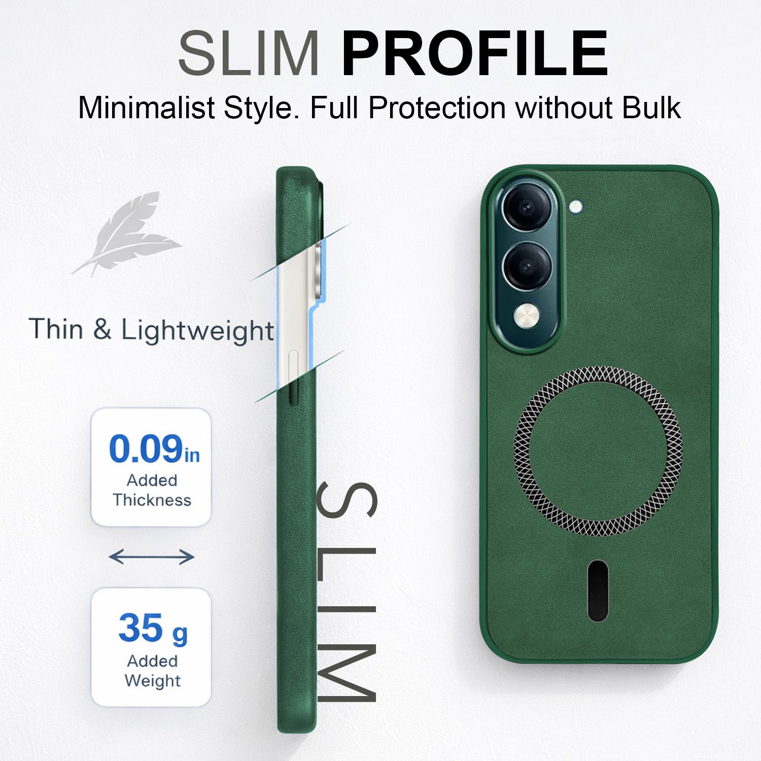 For Vivo Y19 | Vivo Y19e | Vivo T4 Lite Back Cover Case Leather Finish (MagSafe Compatible Wireless Charging | Soft Touch | Camera Bump Protection)