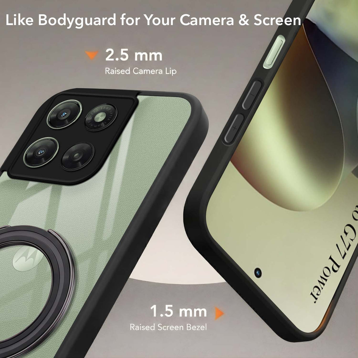 For Motorola Moto G77 Power Back Cover Case (Kick Stand Ring Holder | Life time Anti Yellow | Camera Protection)