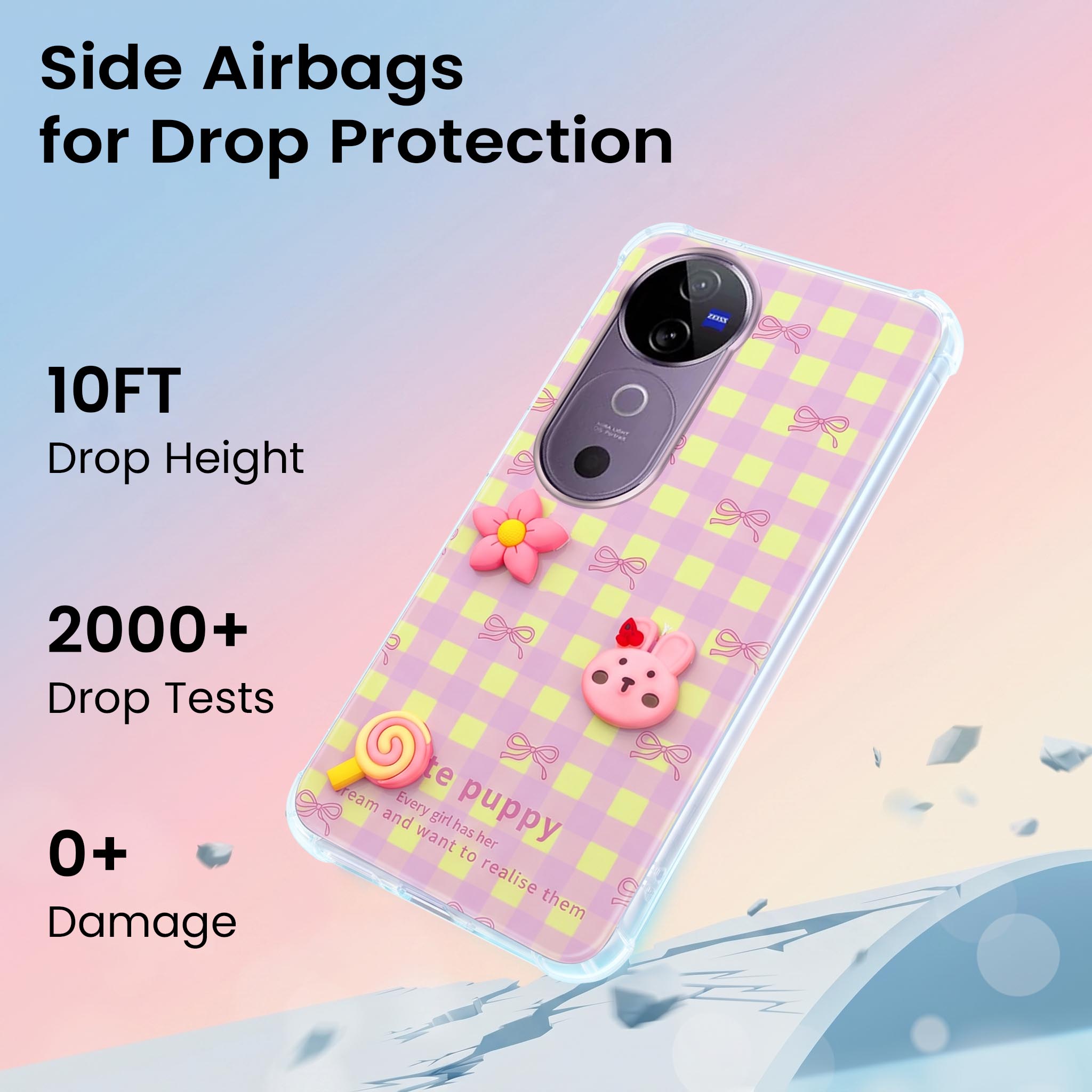 For Vivo V40 | Vivo V40 Pro 5G Back Cover Case (3D Cute Cartoons | Hard Back Side Soft | Matte Premium Finish | HD Printing)
