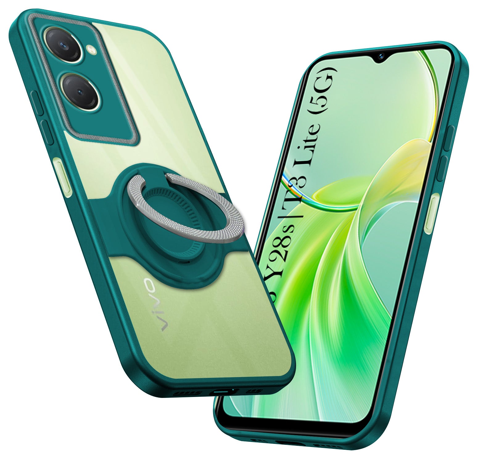 For Vivo T3 Lite 5G | Vivo Y28s 5G Back Cover Case with stand (Built-in Ring Holder Kickstand | Lifetime Anti Yellow | Camera Protection)