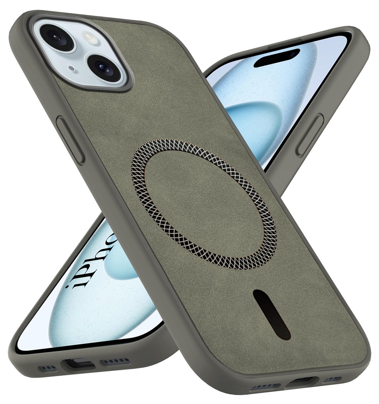 For Apple iPhone 15 Back Cover Case Leather Finish (MagSafe Compatible Wireless Charging | Soft Touch | Camera Bump Protection)