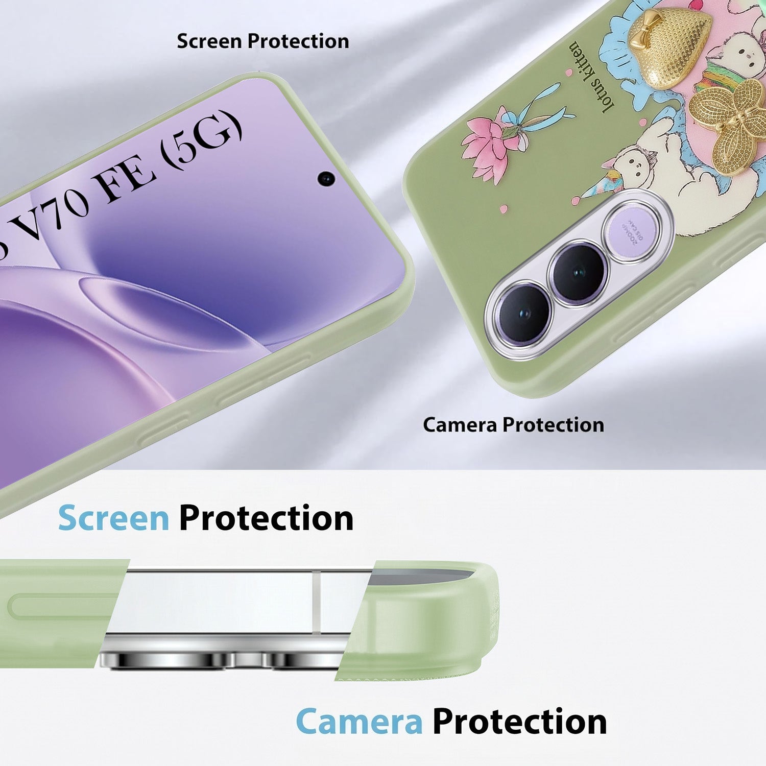 For Vivo V70 FE 5G Back Cover Case (3D Cute Heart Strap Holder | Camera Protection | Designer Girls Print)