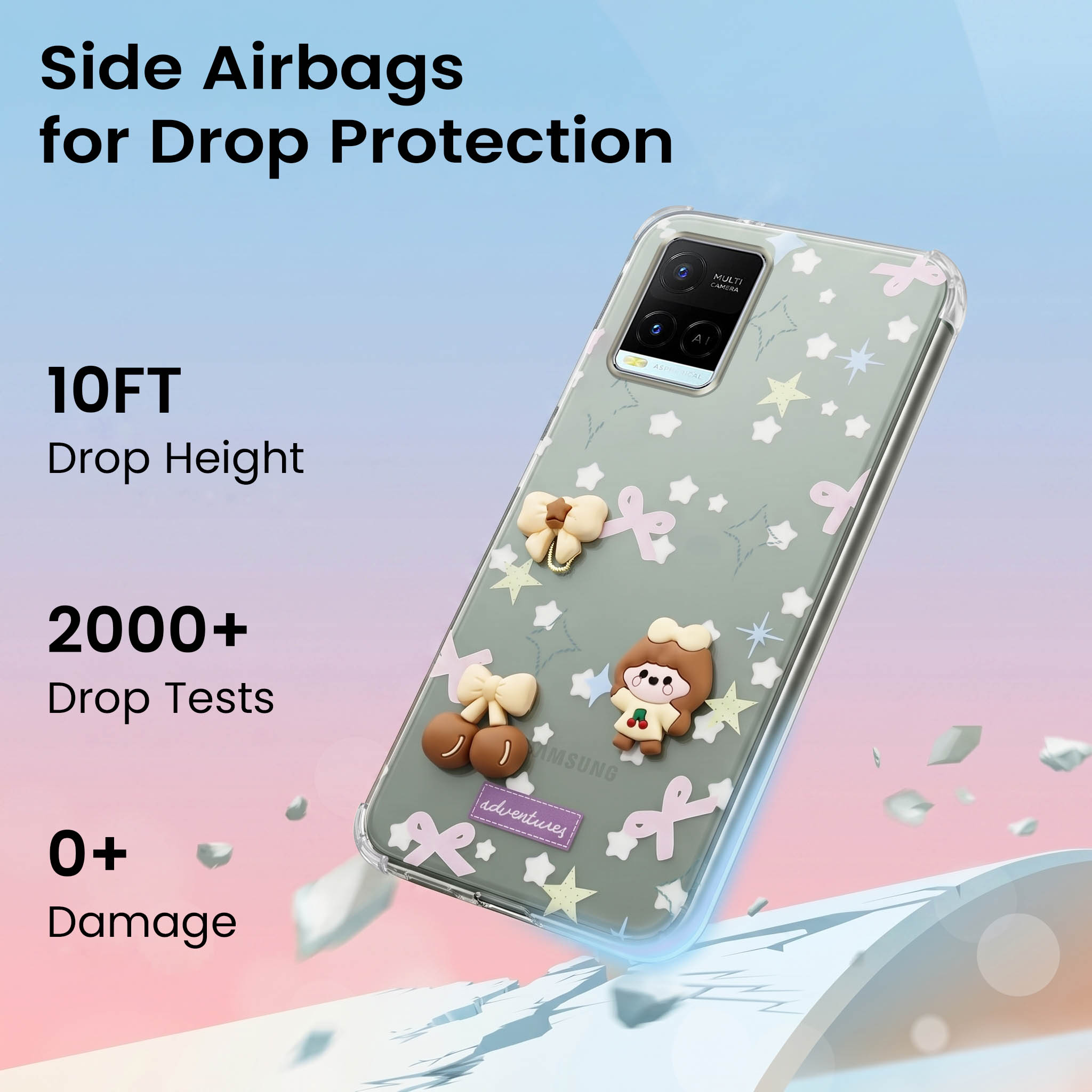 For Vivo Y21e | Vivo Y21A | Vivo Y32 Back Cover Case (3D Cute Cartoons | Hard Back Side Soft | Matte Premium Finish | HD Printing)