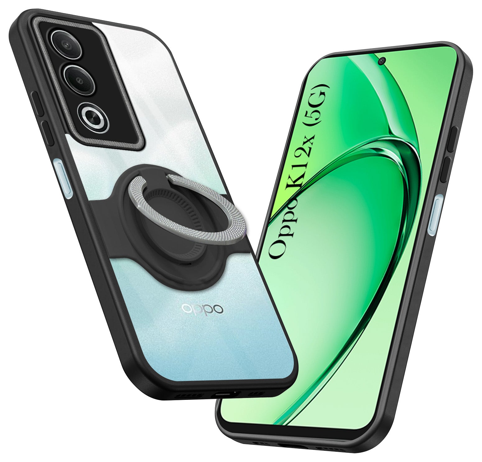 For Oppo K12x 5G Back Cover Case with stand (Built-in Ring Holder Kickstand | Lifetime Anti Yellow | Camera Protection)