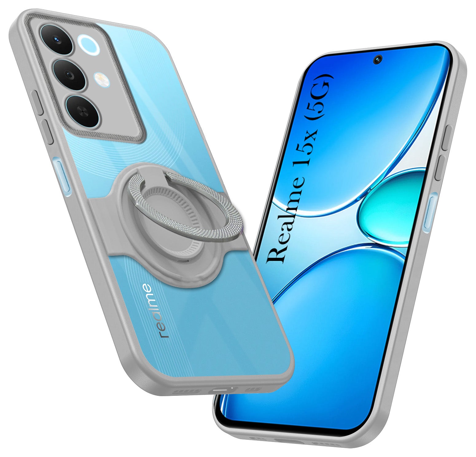 For Realme 15X Back Cover Case with stand (Built-in Ring Holder Kickstand | Lifetime Anti Yellow | Camera Protection)