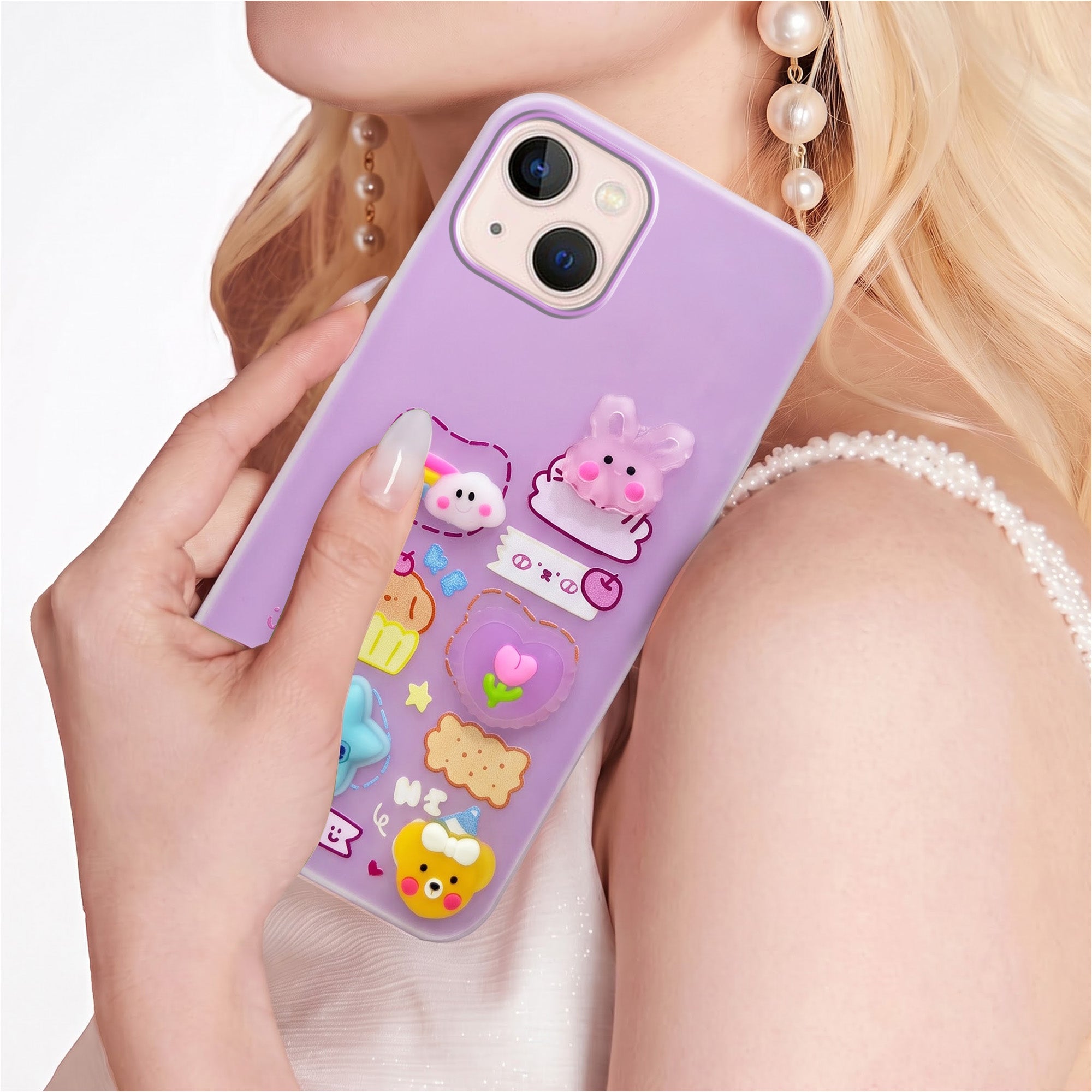 For Apple iPhone 13 Back Cover Case (Cute 3D cartoon charms design | Slim Aesthetic Case for Girls | Camera Protection | Hard Unbreakable)